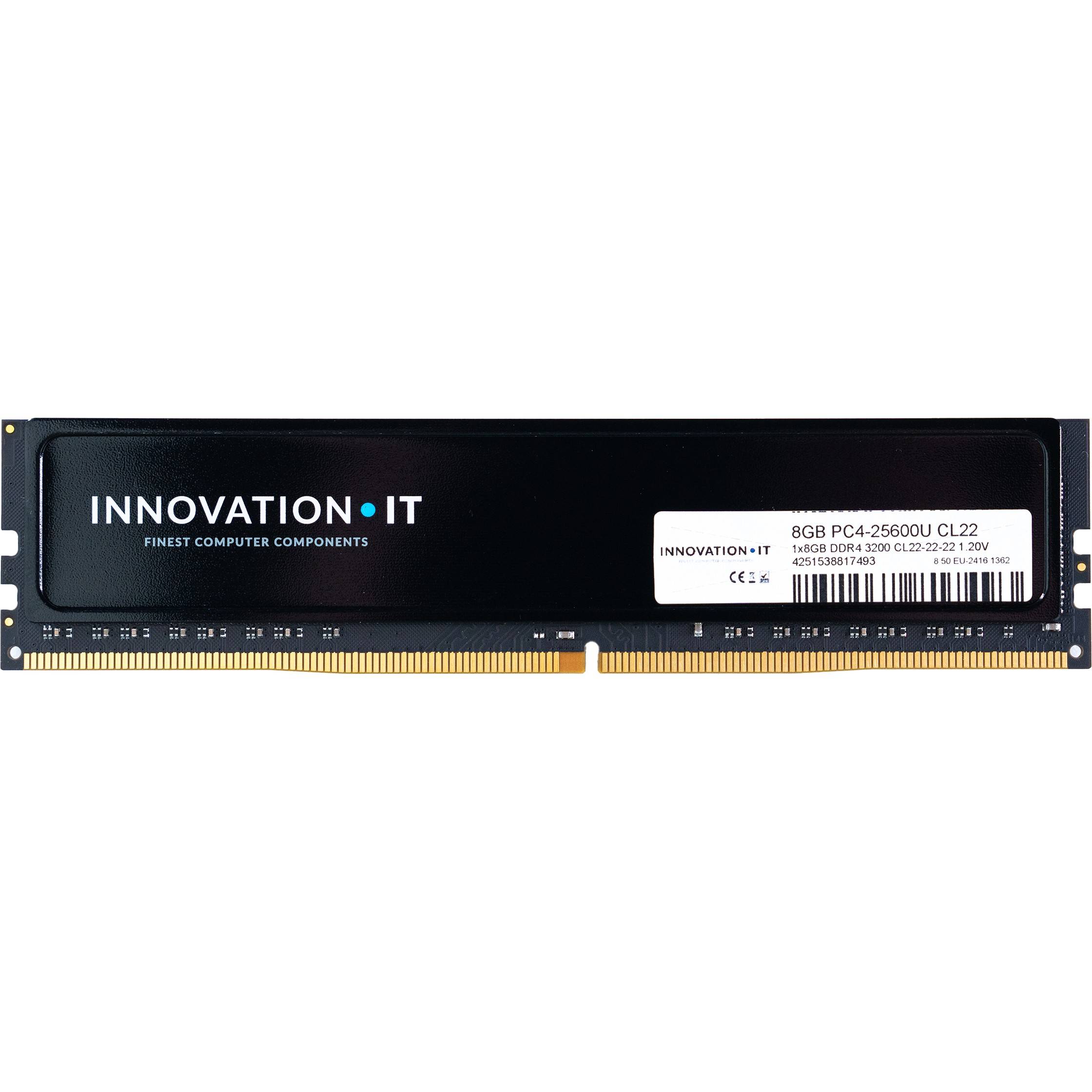 Ein schwarzes RAM-Modul mit der Bezeichnung „Innovation IT, 8GB PC4-25600U CL22
