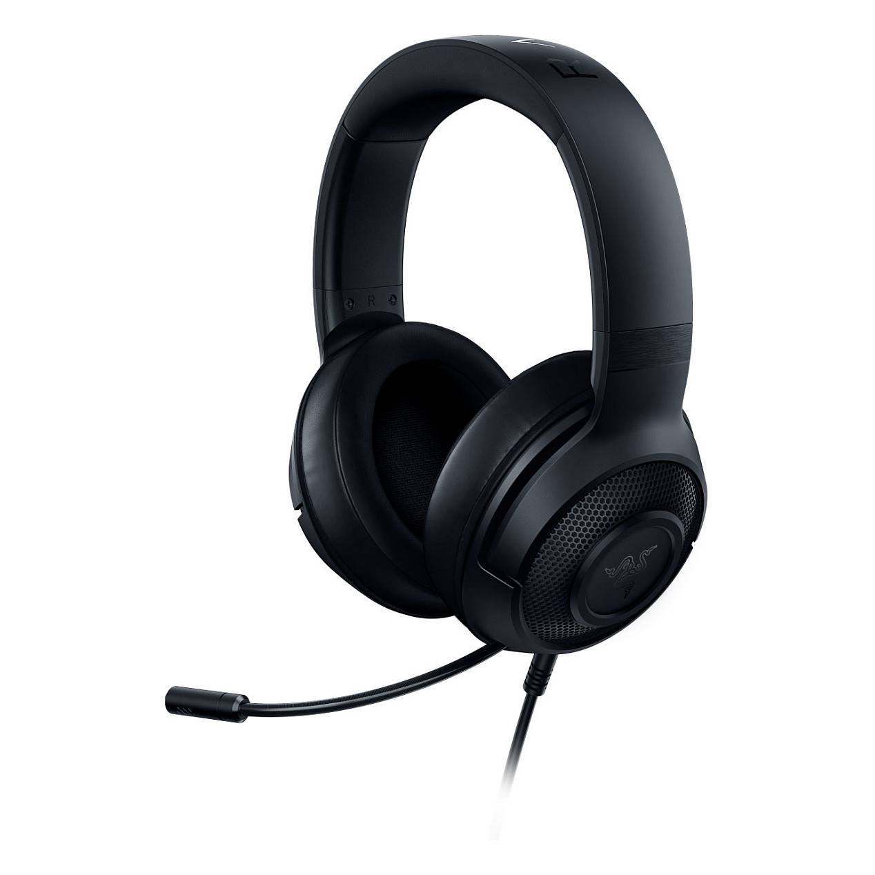 Schwarzes Over-Ear-Gaming-Headset mit ausfahrbarem Mikrofon, gepolsterten Ohrmuscheln und kabelgebundener Verbindung, entwickelt für immersives Audio.