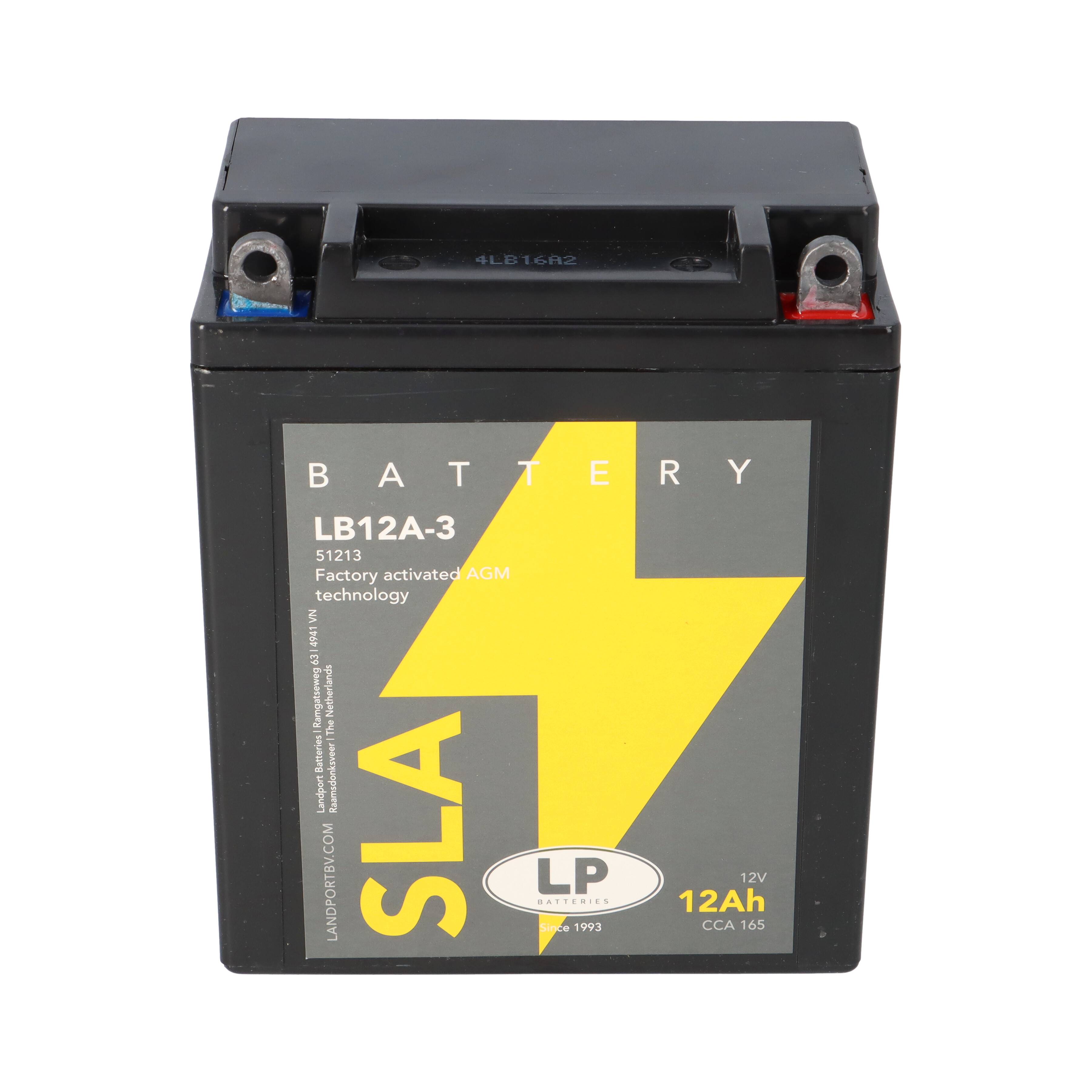 Eine schwarze SLA-Batterie mit der Bezeichnung „LB12A-3