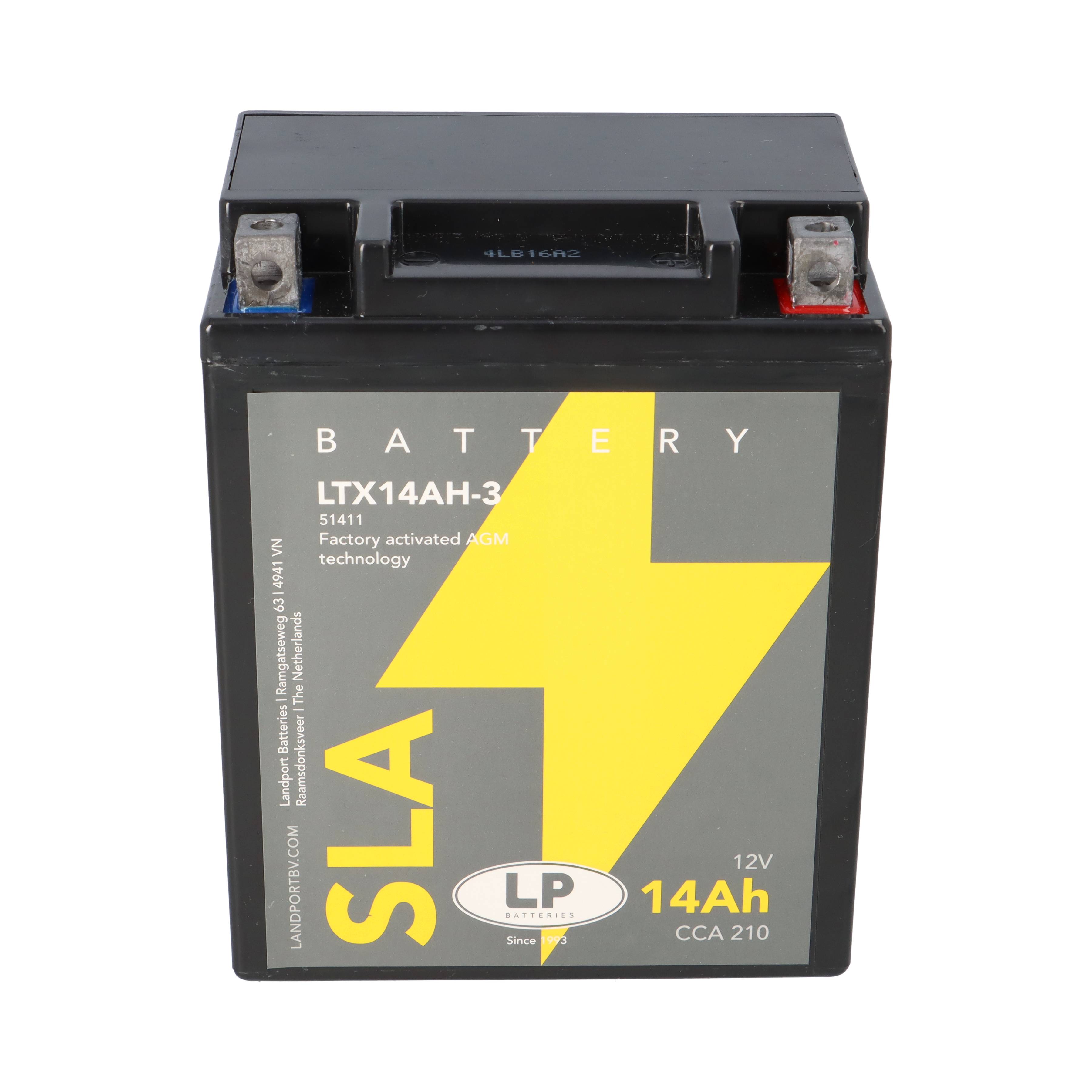 Eine schwarze Batterie mit einem gelben Blitzdesign auf der Vorderseite, mit der Beschriftung „SLA