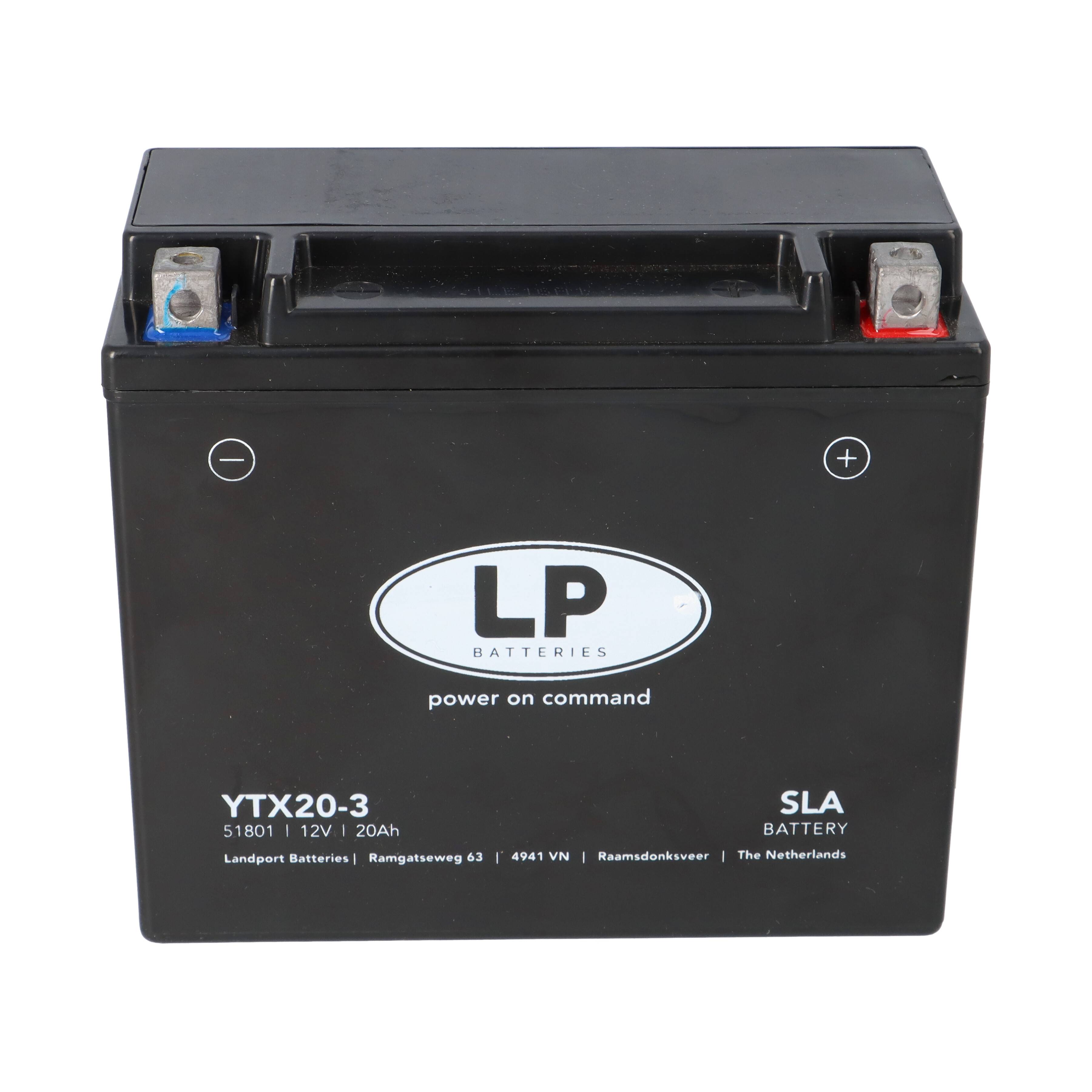 Eine schwarze SLA-Batterie mit der Bezeichnung „LP Batteries