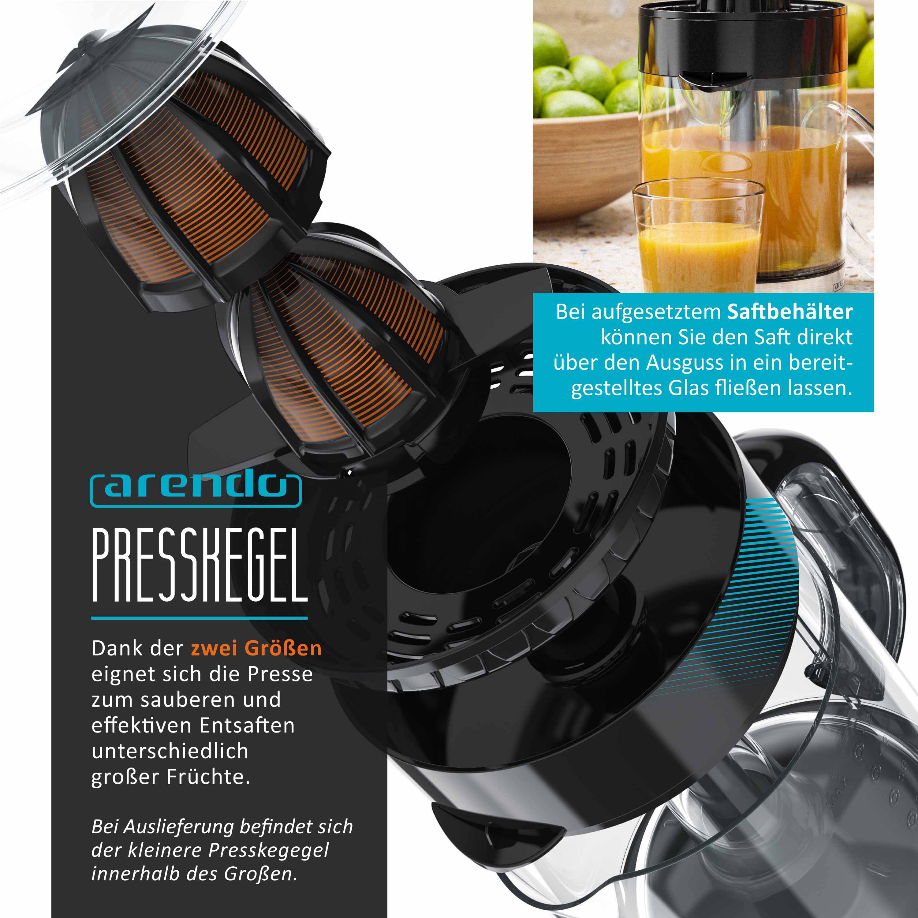 Arendo Zitruspresse mit 40 W & 1,2 Liter Fruchtsaftbehälter Presskegel mit zwei Drehrichtungen