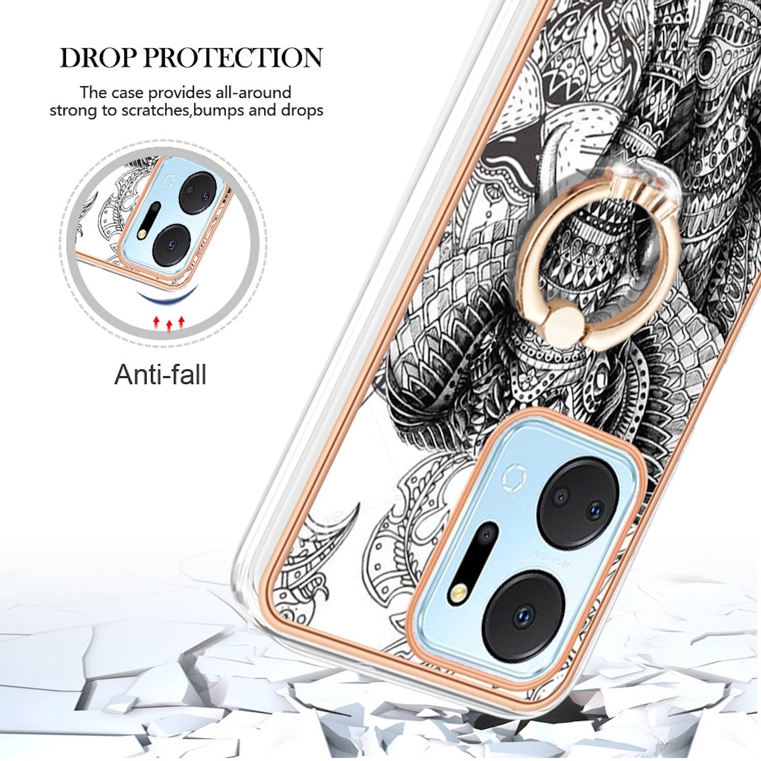 Für Honor 200 Lite Design mit Ring TPU / PC Handy Hülle Cover Muster