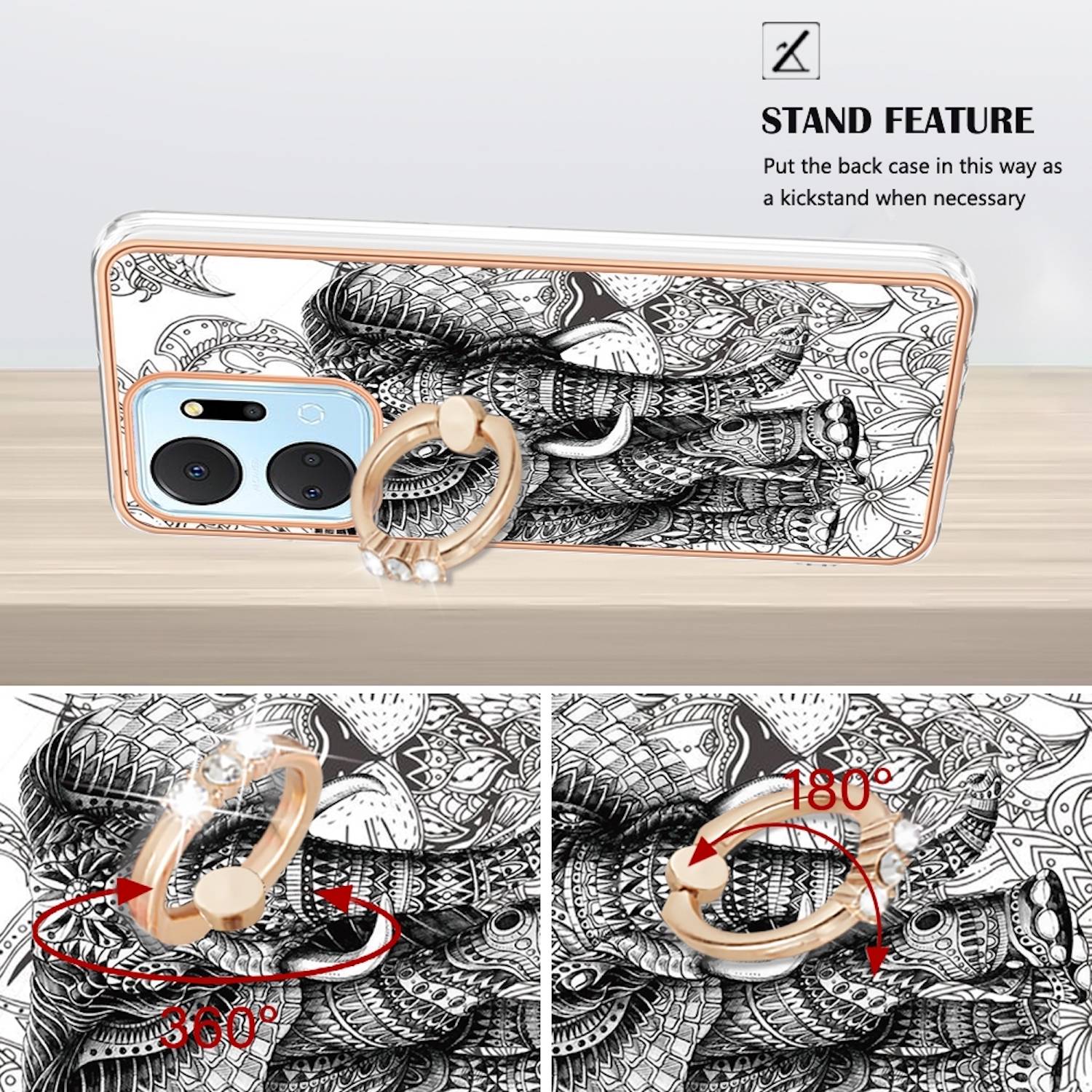 Für Honor 200 Lite Design mit Ring TPU / PC Handy Hülle Cover Muster