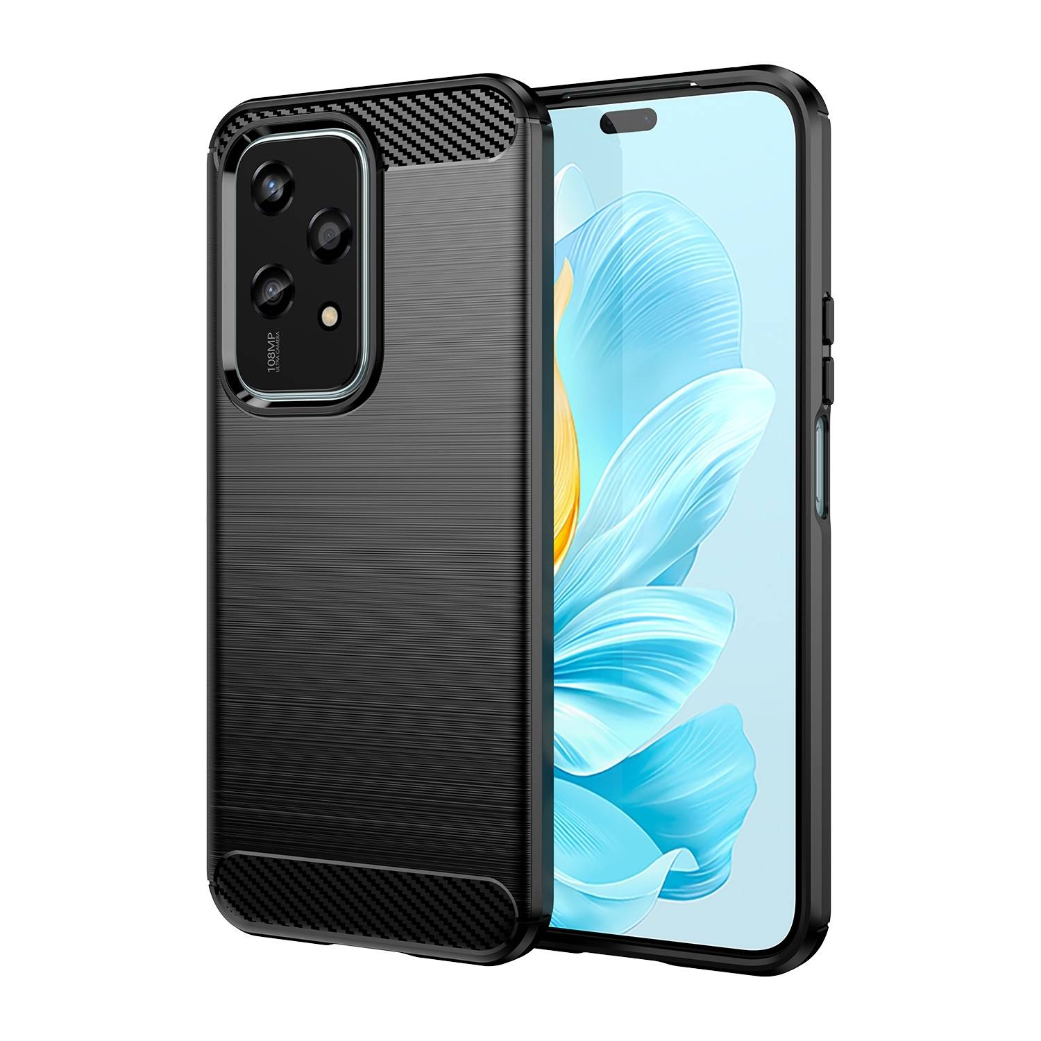 Für Honor 200 Lite Schock Carbon Textur TPU Handy Hülle Case Schwarz