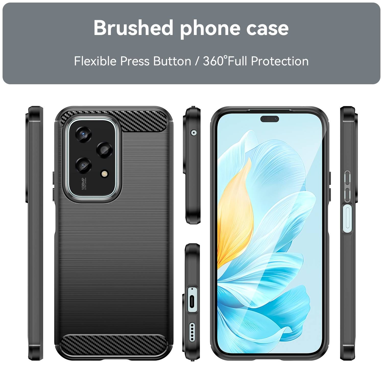 Für Honor 200 Lite Schock Carbon Textur TPU Handy Hülle Case Schwarz