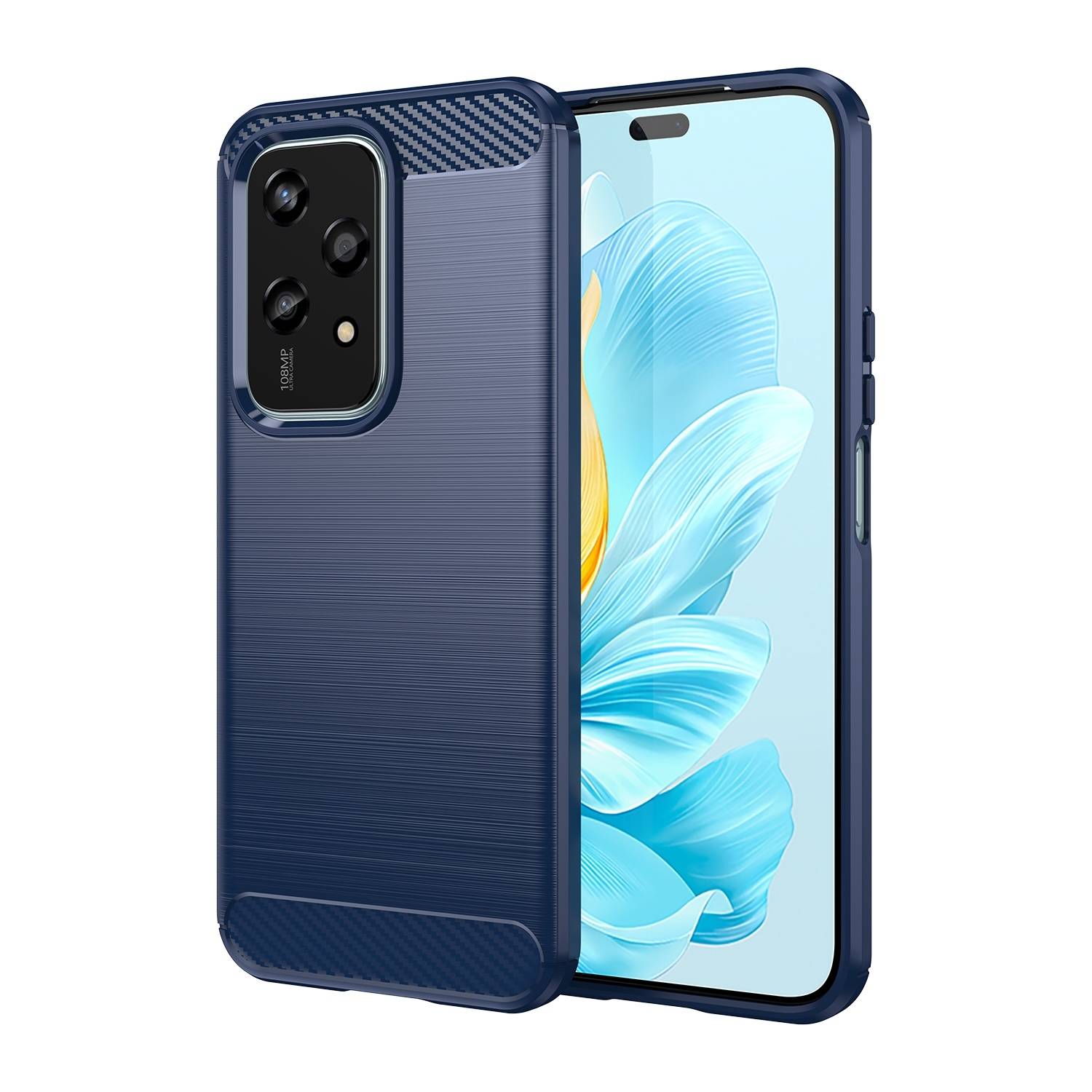 Für Honor 200 Lite Schock Carbon Textur TPU Handy Hülle Case Blau