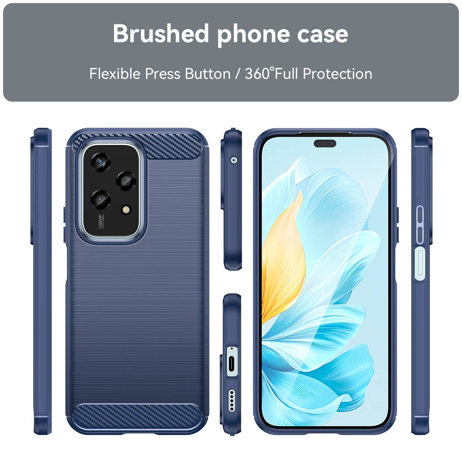 Für Honor 200 Lite Schock Carbon Textur TPU Handy Hülle Case Blau