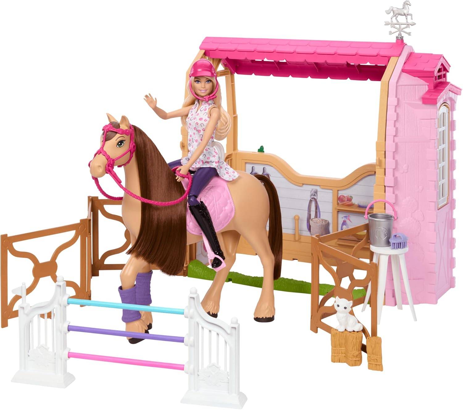 Barbie Spielzeugstall-Spielset mit Puppe Pferd Zubehör 25 Teile 3+ HXJ44