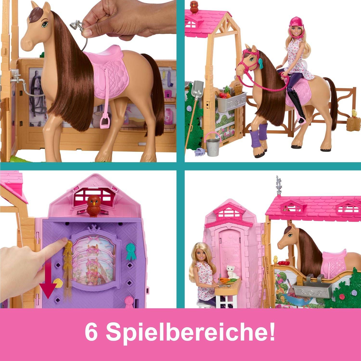 Barbie Spielzeugstall-Spielset mit Puppe Pferd Zubehör 25 Teile 3+ HXJ44