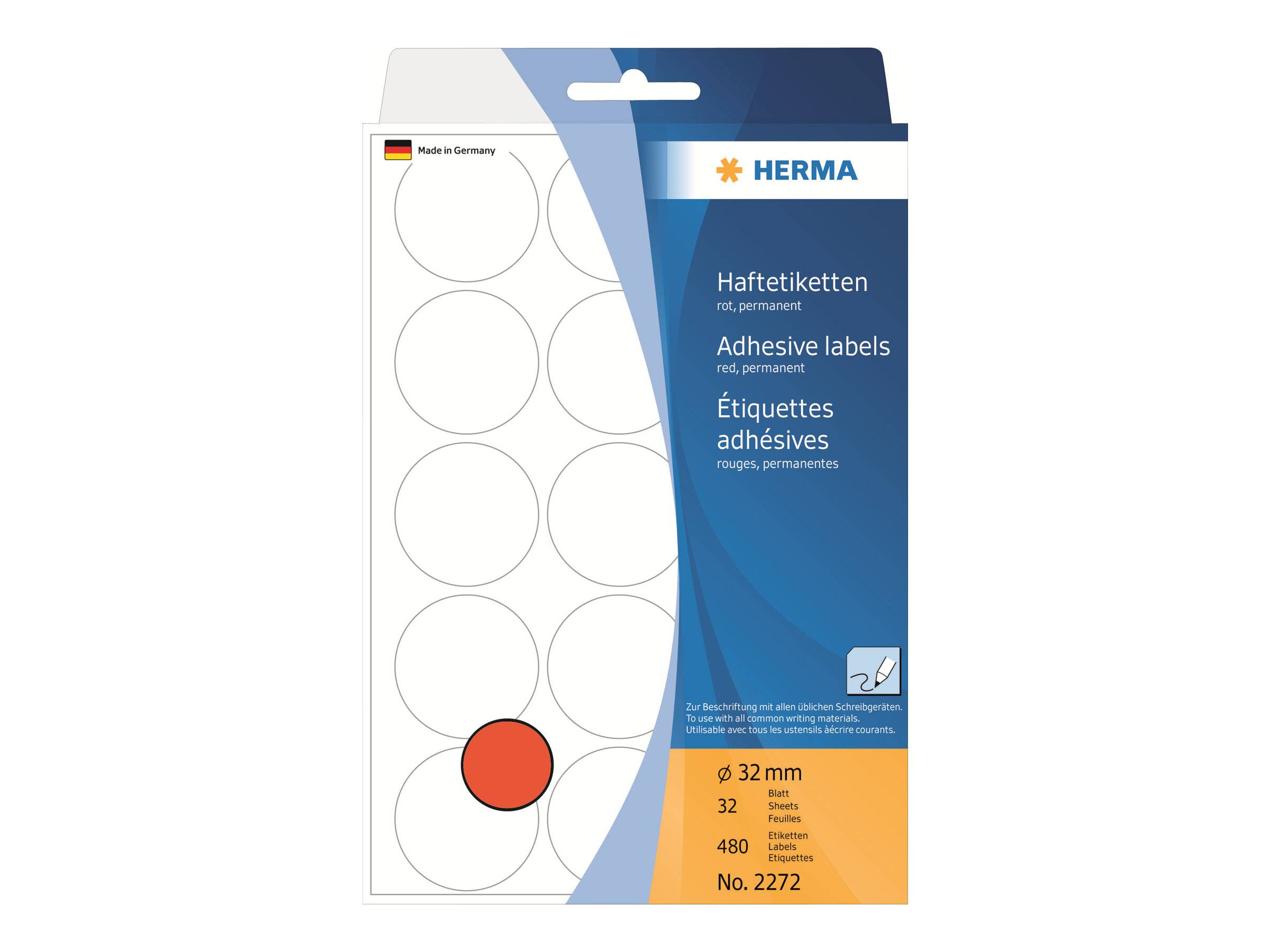 HERMA - Papier - permanent selbstklebend - Rot - 32 mm rund 480 Etikett(en) (32 Bogen x 15)