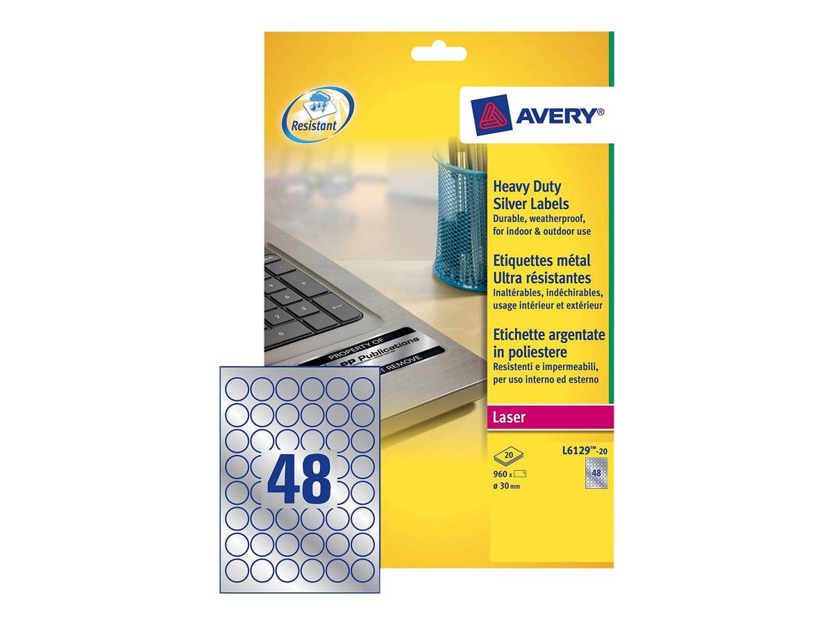 AVERY ZWECKFORM - Avery Heavy Duty Laser Labels - Polyester - permanent selbstklebend - Silber - 30 mm rund 960 Etikett(