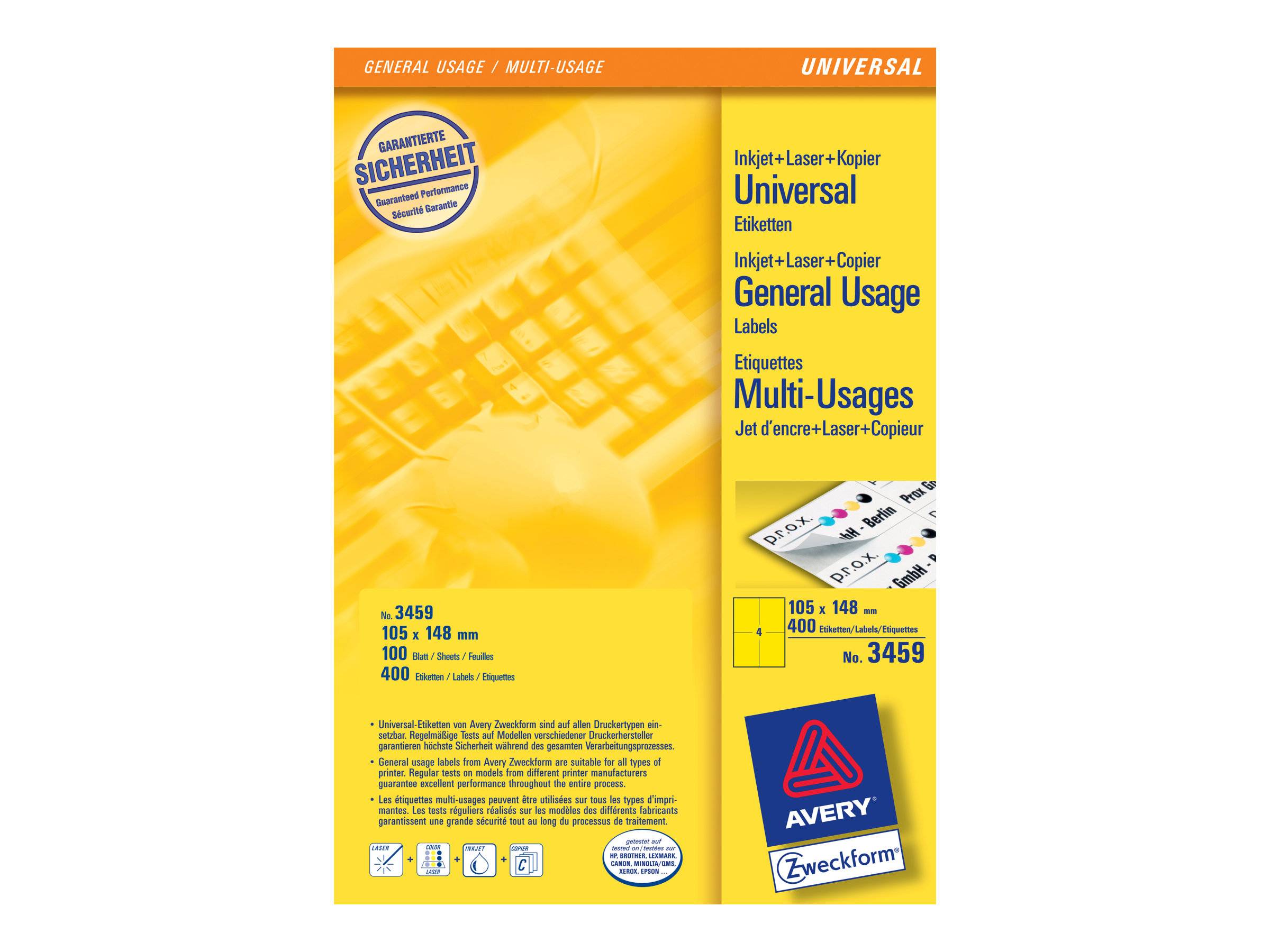 AVERY ZWECKFORM - Avery - Gelb - A6 (105 x 148 mm) 400 Etikett(en) (100 Bogen x 4)