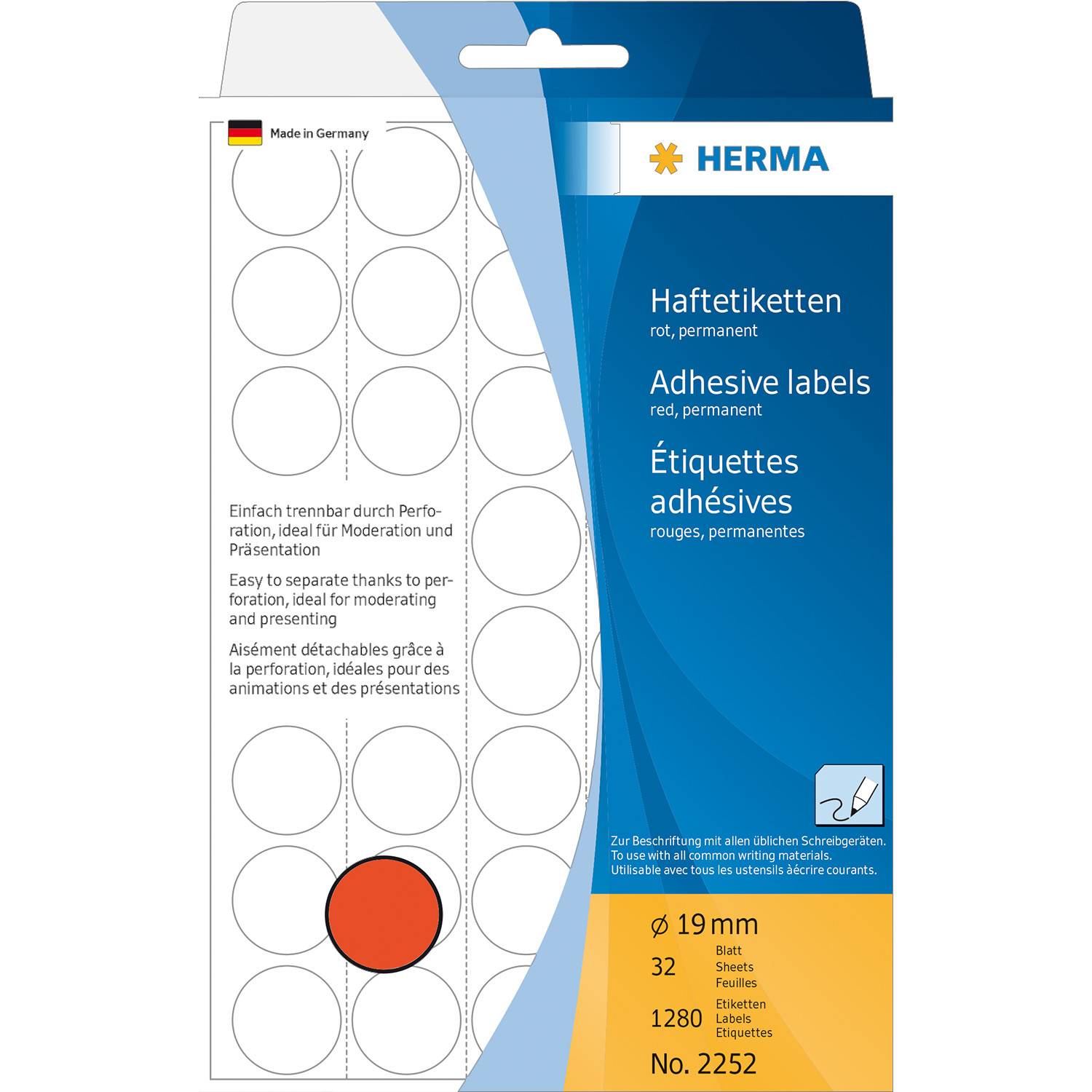 HERMA - Papier - matt - permanenter Klebstoff - Rot - 19 mm rund 1280 Etikett(en) (32 Bogen x 40)
