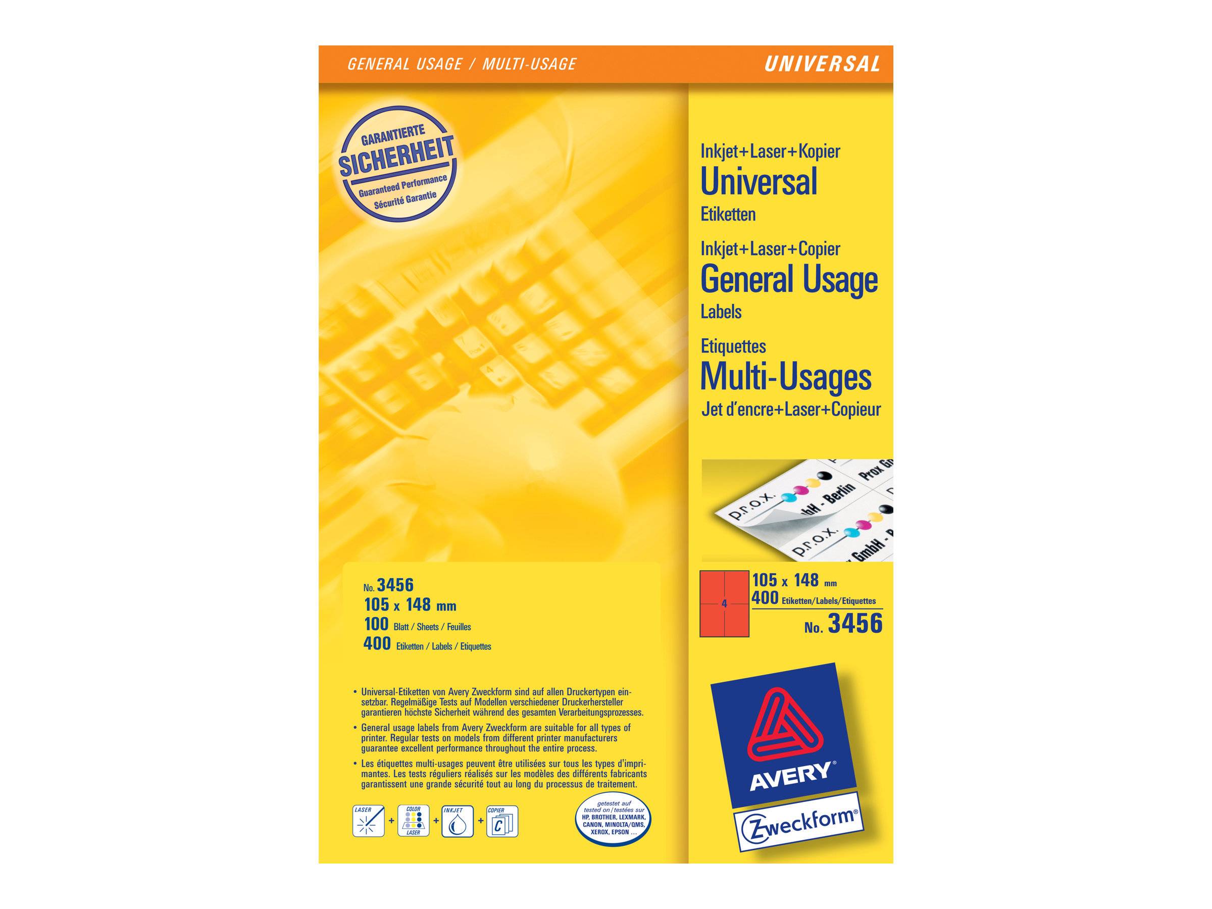Avery Zweckform Universaletikett 3456 105x148mm rot 400 St./Pack.