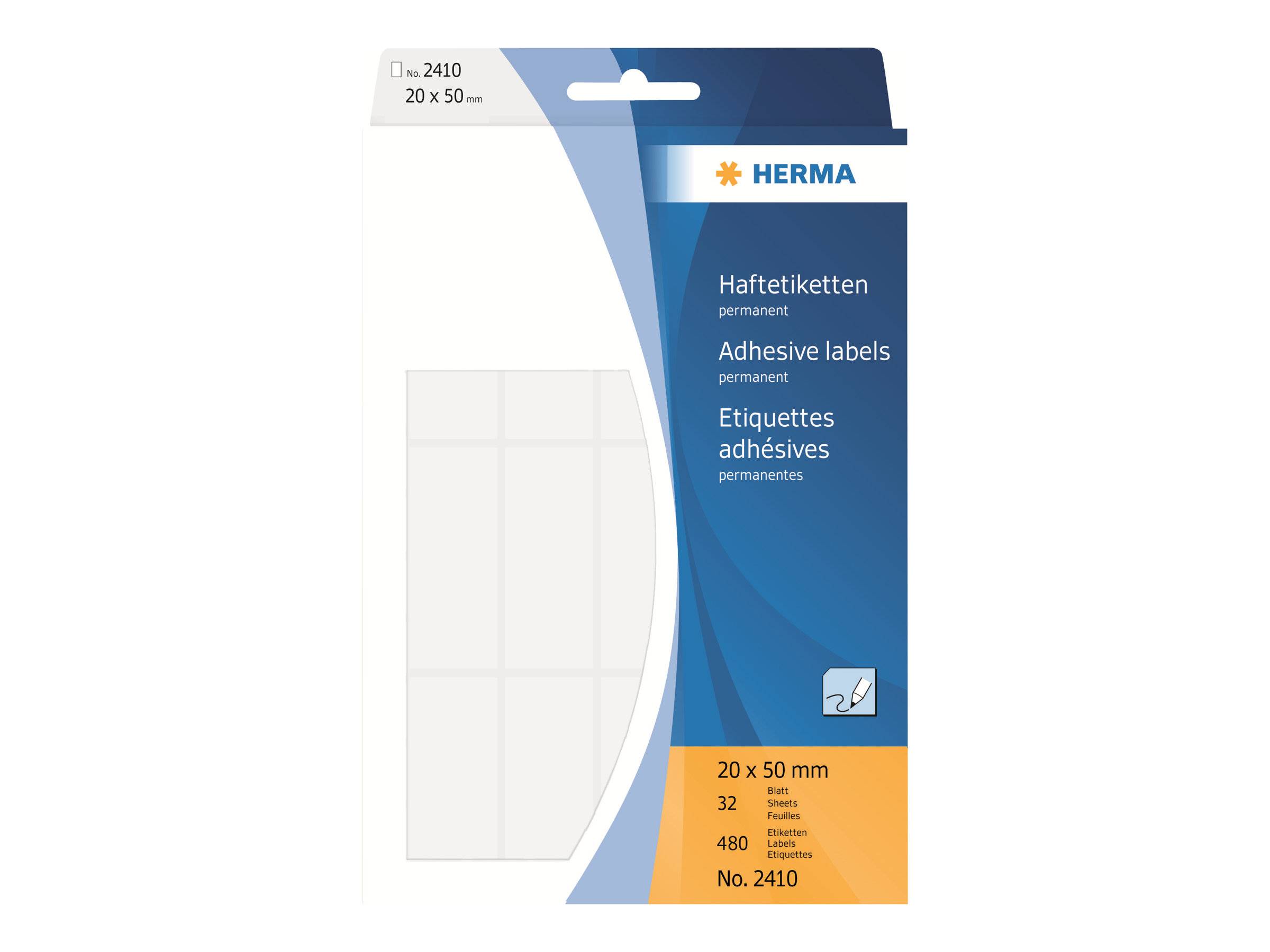 HERMA - Papier - selbstklebend - weiß - 20 x 50 mm 480 Etikett(en) (32 Bogen x 15)