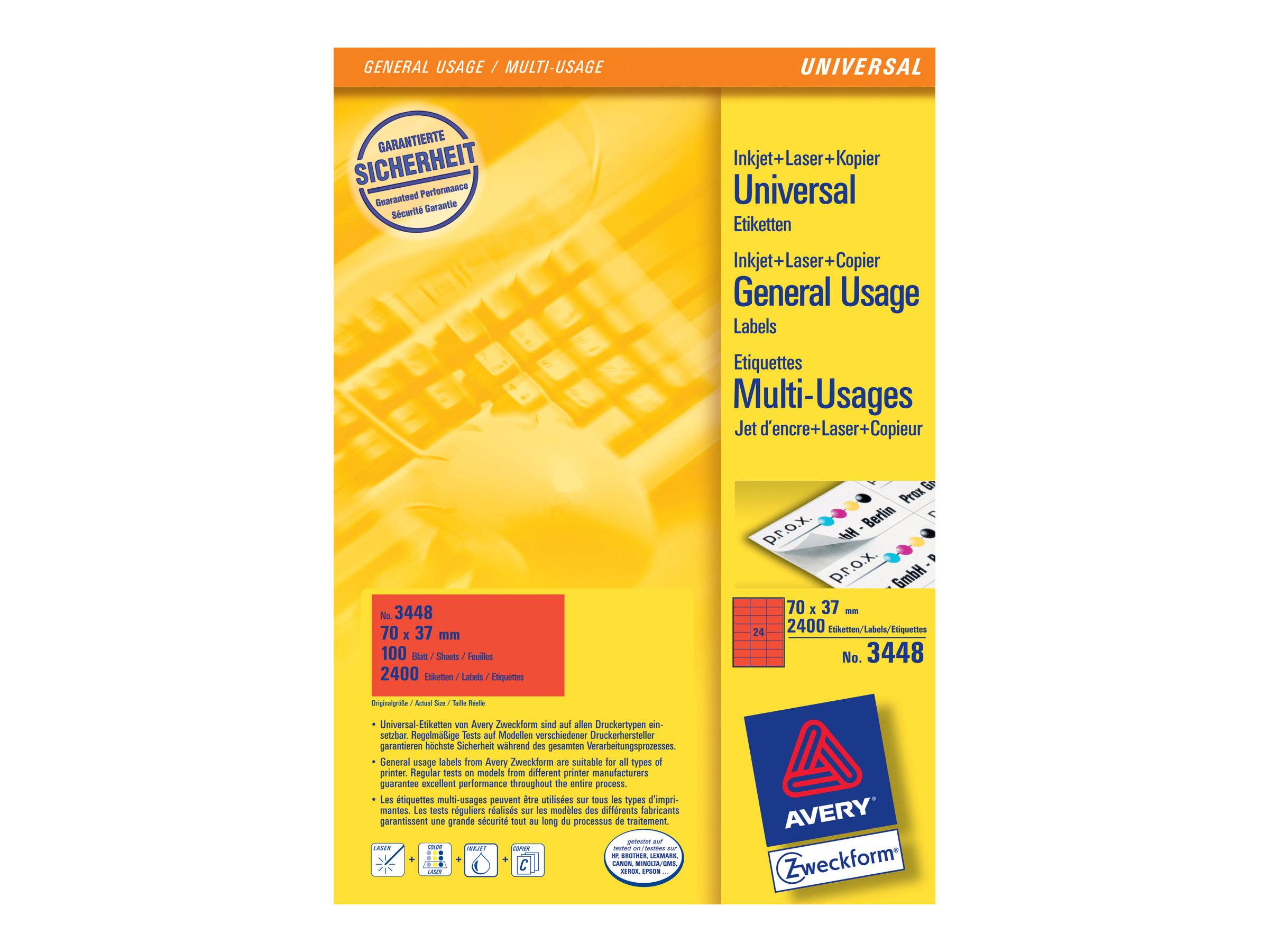 AVERY ZWECKFORM - Avery - Rot - 70 x 37 mm 2400 Etikett(en) (100 Bogen x 24)