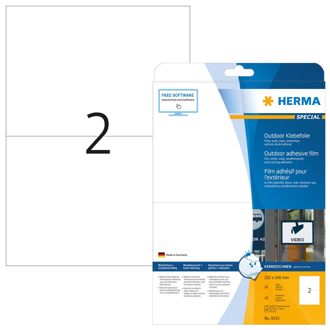 HERMA Special - Polyethylen (PE) - matt - selbstklebend - weiß - 210 x 148 mm 20 Etikett(en) (10 Bogen x 2)