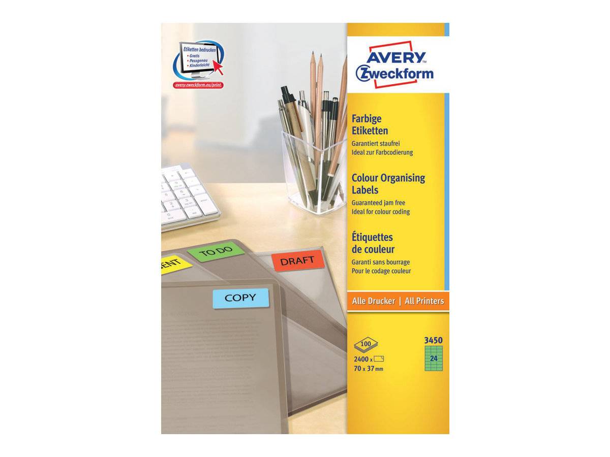 AVERY ZWECKFORM - Avery - Grün - 70 x 37 mm 2400 Etikett(en) (100 Bogen x 24)
