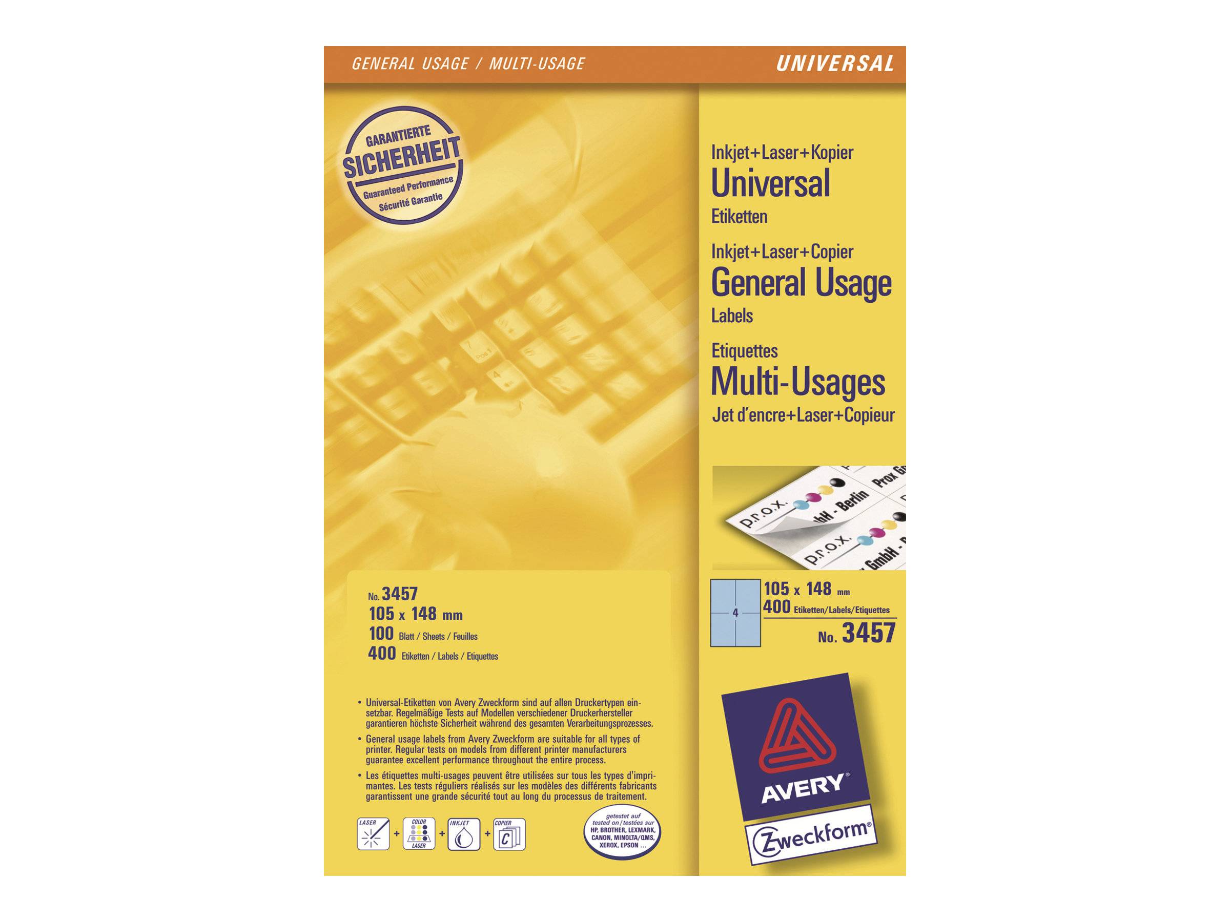 Avery Zweckform Universaletikett 3457 105x148mm blau 400 St./Pack.
