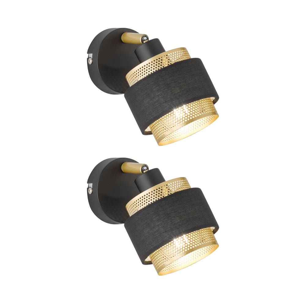 Wandleuchte Wohnzimmerlampe Flurleuchte Wandlampe mit beweglichem Spot, Metall Holz Textil, 1x E14 Fassung, LxBxH 10x13,5x17 cm, 2er Set