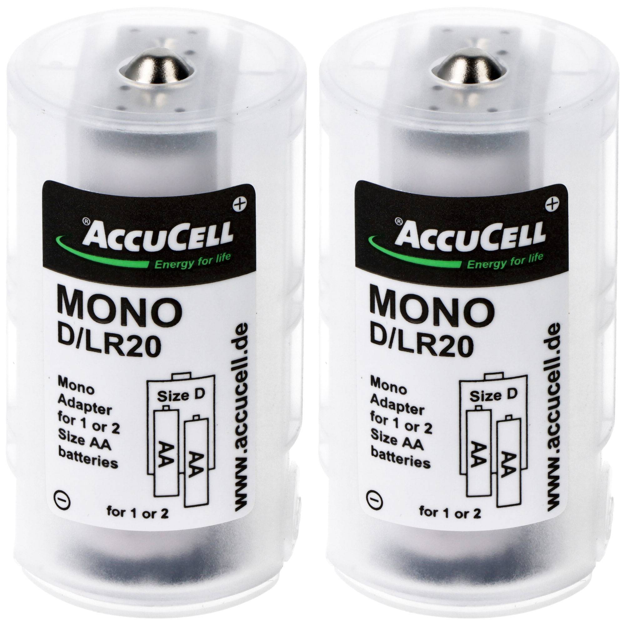 Universal Mono D Adapter im 2er Pack für 1 oder 2 Mignon, AA, LR6, FR6 Batterie oder Akku