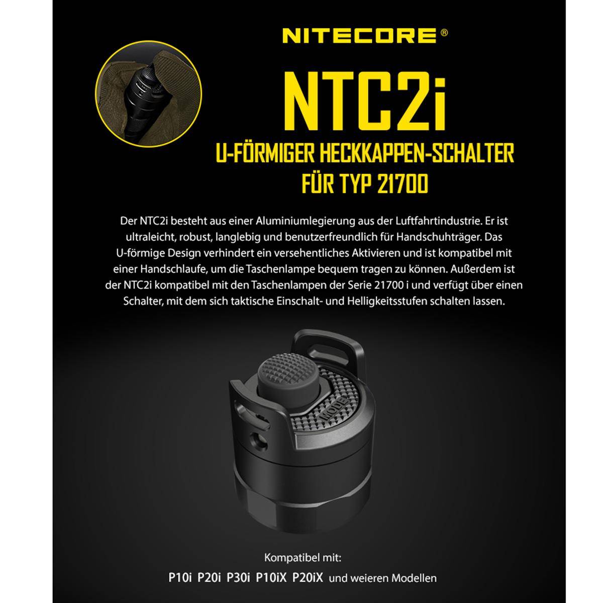 Nitecore NTC2I U-Shape Heckschalter für I-Serie - Schwarz