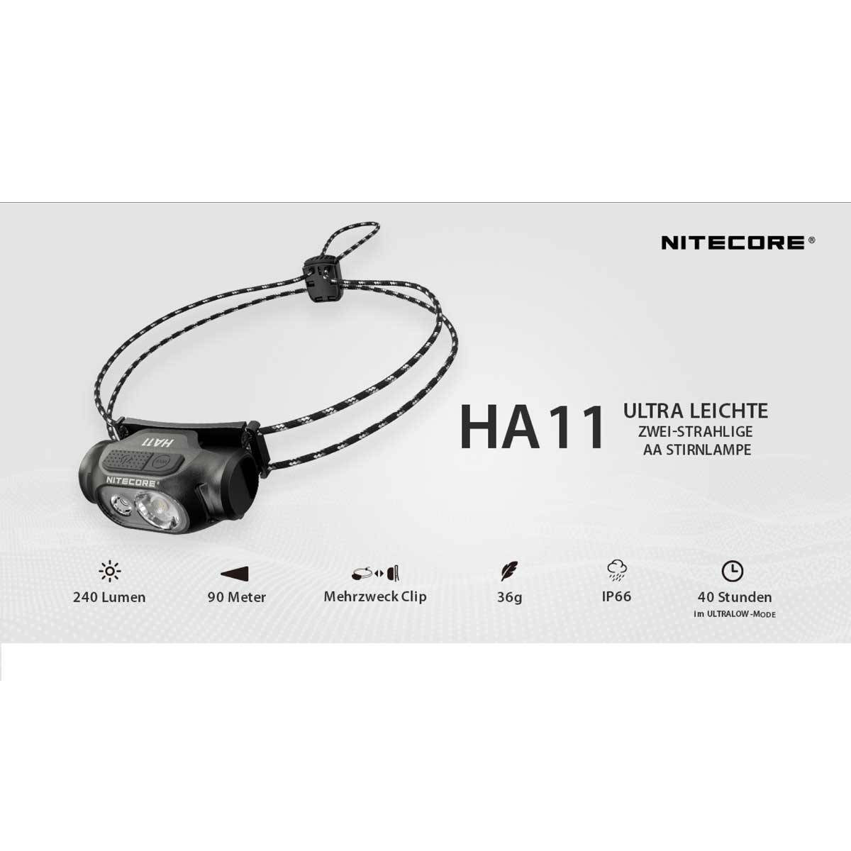Nitecore HA11 Ultra Lightweight LED Stirnlampe 240 Lumen