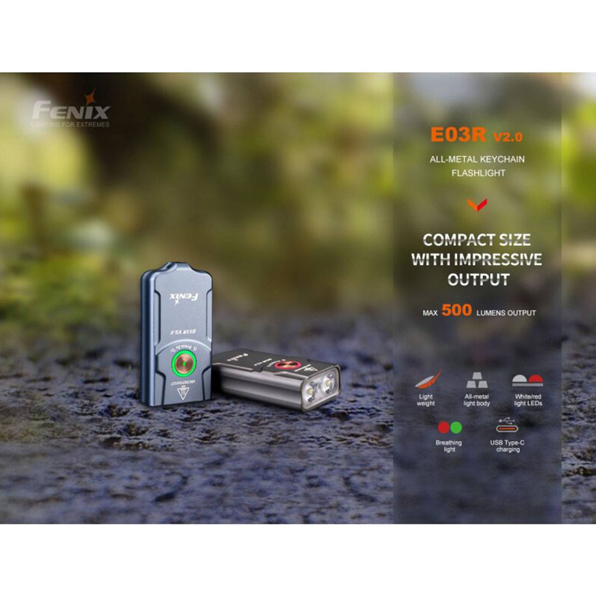 Fenix E03R V2.0 LED Schlüsselbundlampe 500 Lumen - Blau