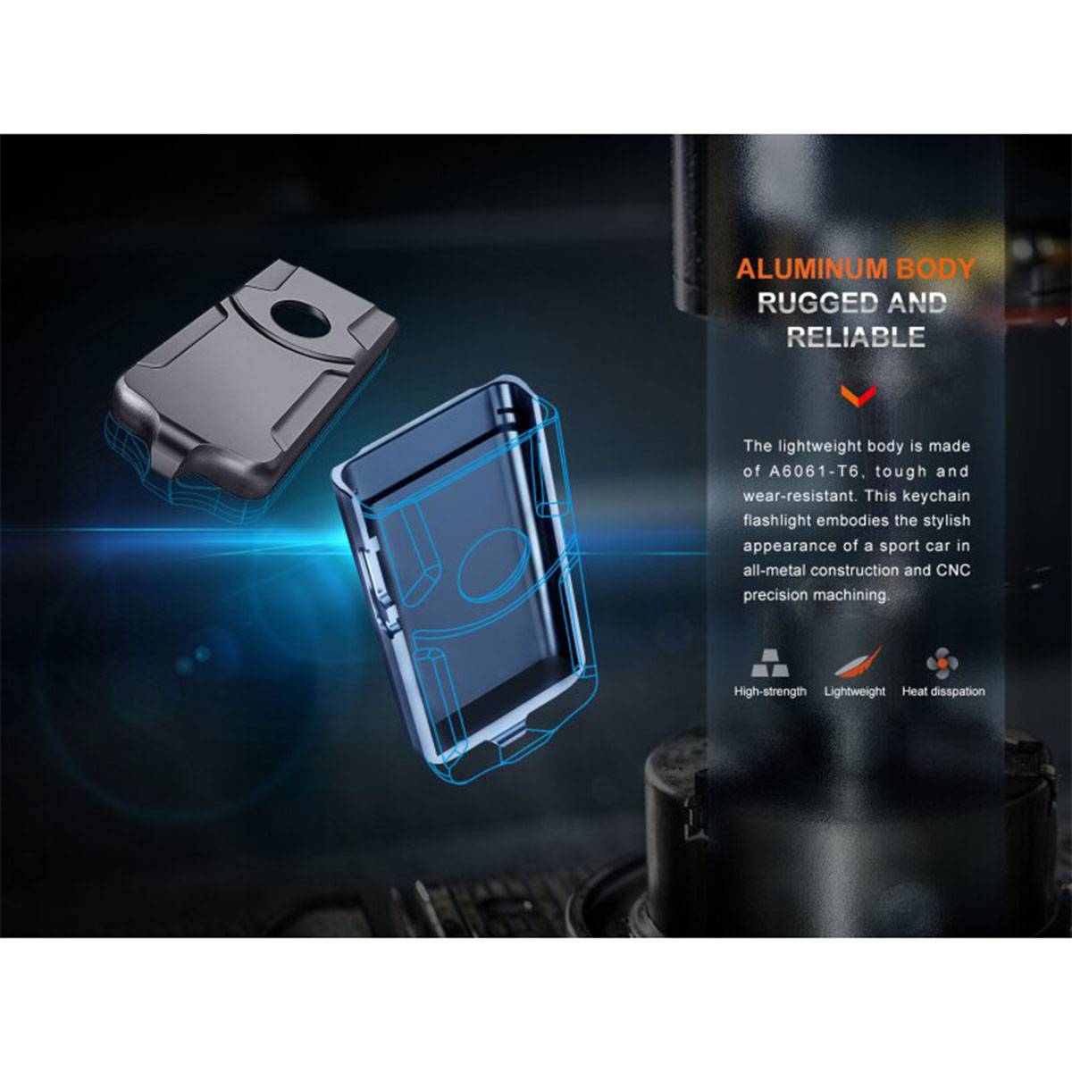 Fenix E03R V2.0 LED Schlüsselbundlampe 500 Lumen - Blau