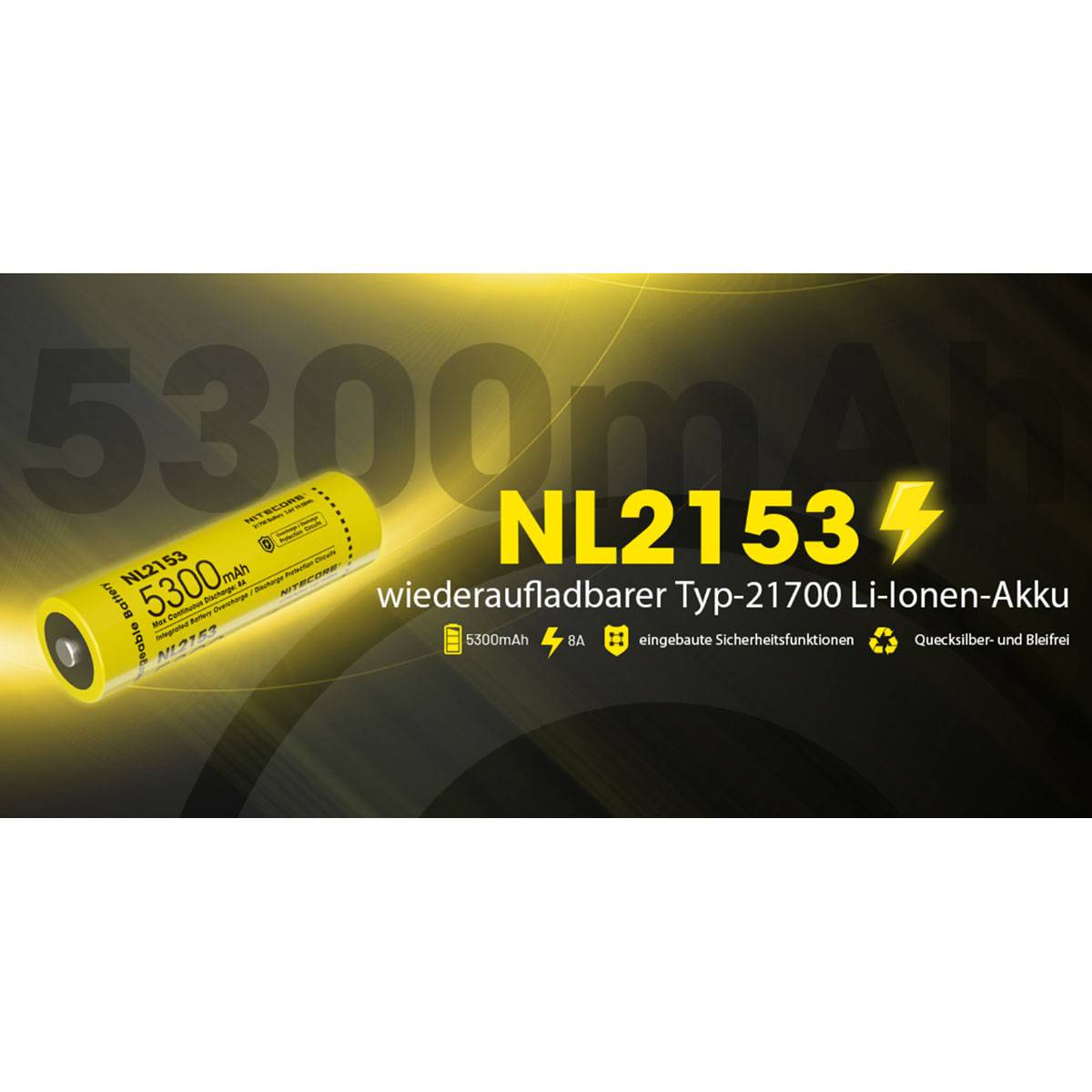 Nitecore NL2153 21700 Li-Ion Akku 3,6V 5300mAh mit 8A (+)