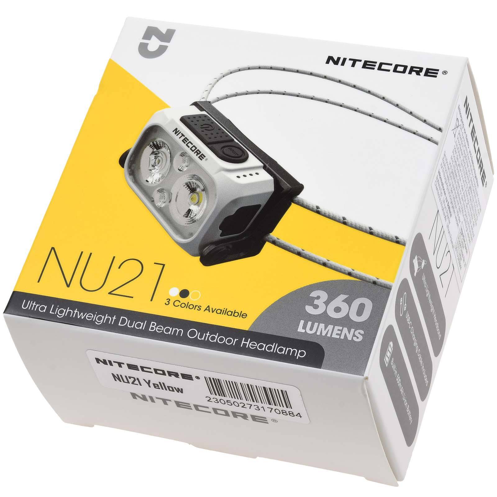 Nitecore NU21 LED Kopflampe, Stirnlampe, Headlamp, USB-C, max. 360 Lumen gelb, Li-Ion