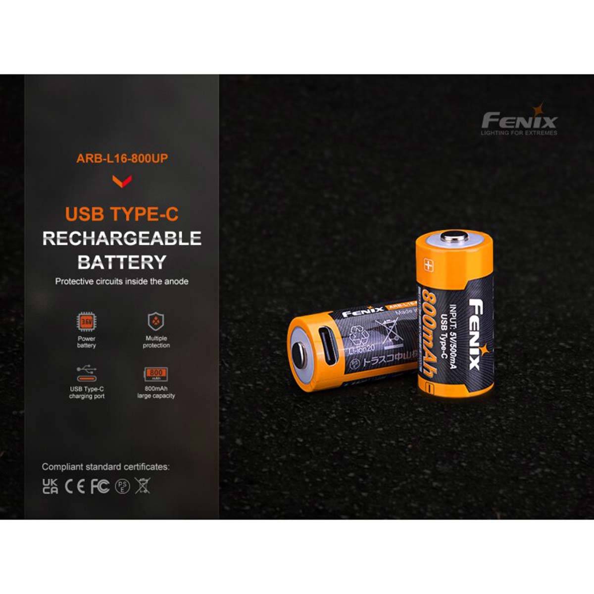 Fenix ARB-L16-800UP 16340 Li-Ion Akku 5V 800mAh mit USB