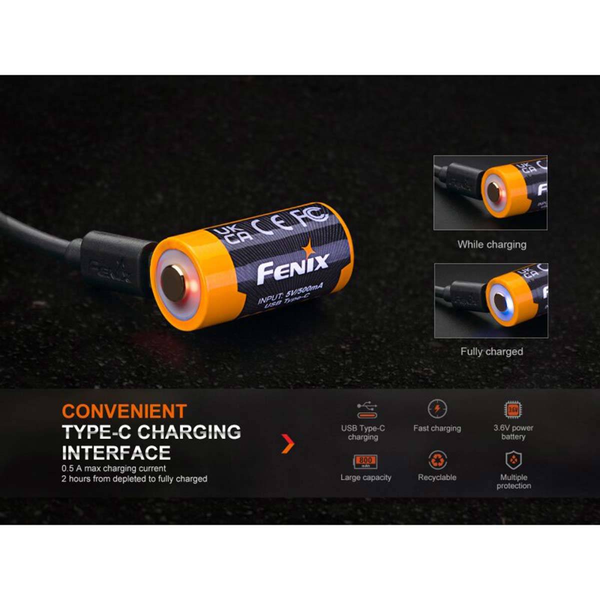 Fenix ARB-L16-800UP 16340 Li-Ion Akku 5V 800mAh mit USB