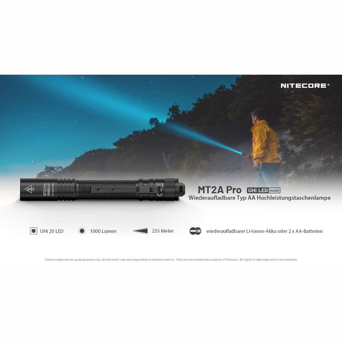 Nitecore MT2A PRO LED-Taschenlampe 1000 Lumen - Schwarz