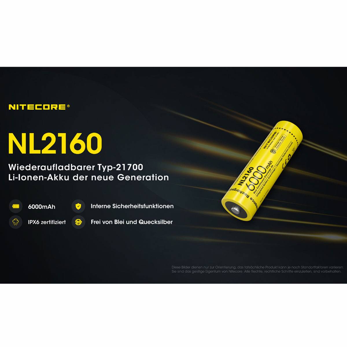 Nitecore NL2160 | 21700 Lithium-Ionen-Akku 3,6V 6000mAh