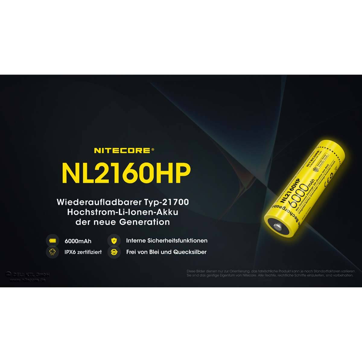 Nitecore NL2160HP 21700 - Li-Ion Akku 6000mAH mit bis zu 20A