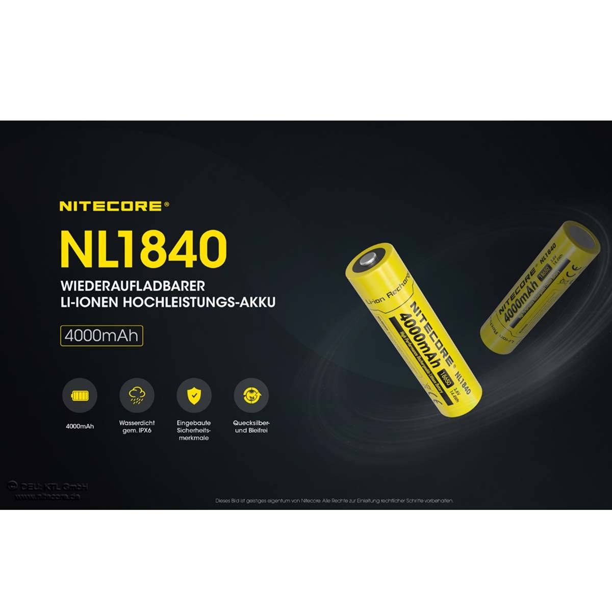 Nitecore NL1840 18650 - Li-Ion Akku 4000mAh bis 5A