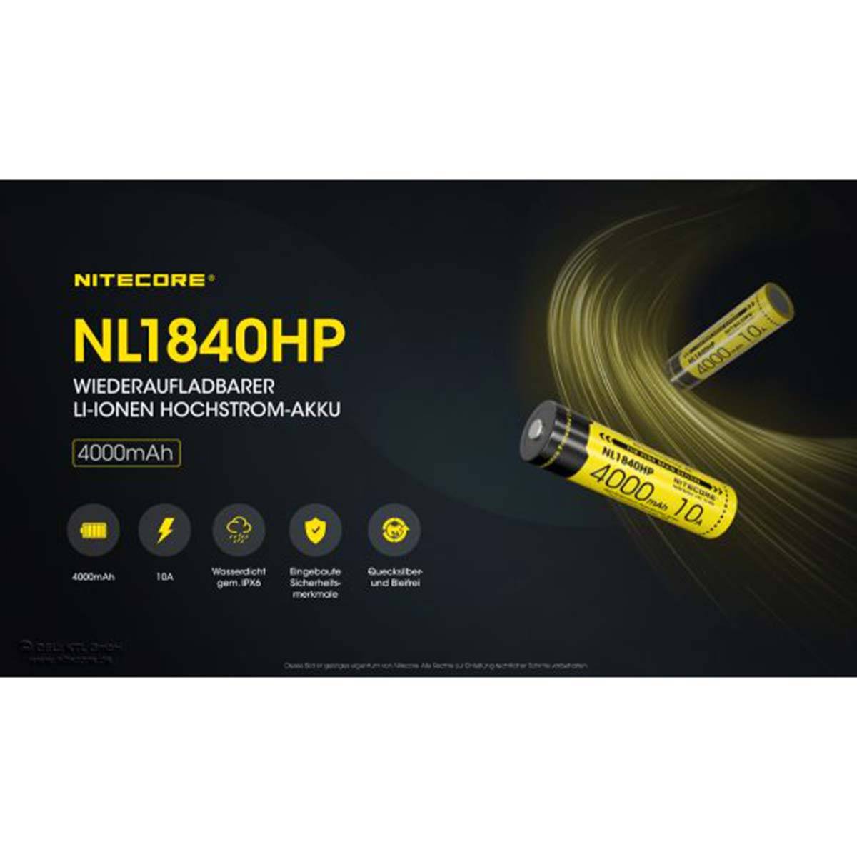 Nitecore NL1840HP | 18650 geschützter Li-Ionen-Akku bis 10A 4000mAh