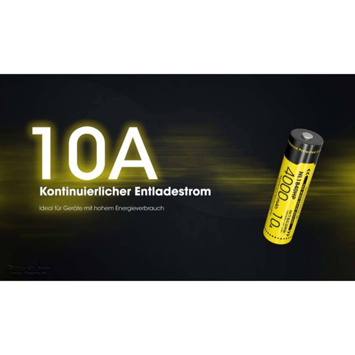 Nitecore NL1840HP | 18650 geschützter Li-Ionen-Akku bis 10A 4000mAh