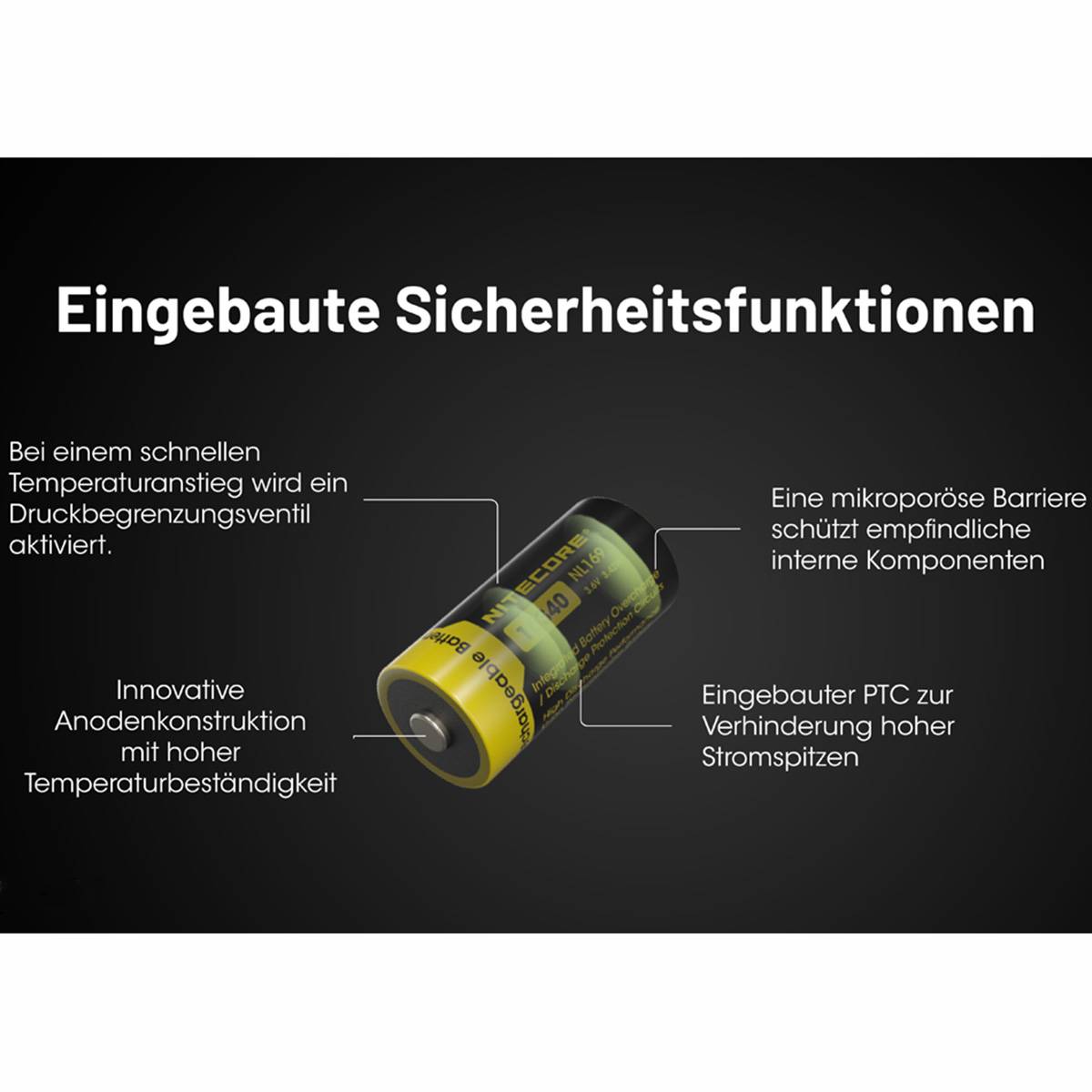 Nitecore NL169 - 16340 Li-Ion Akku 950mAh mit 2A