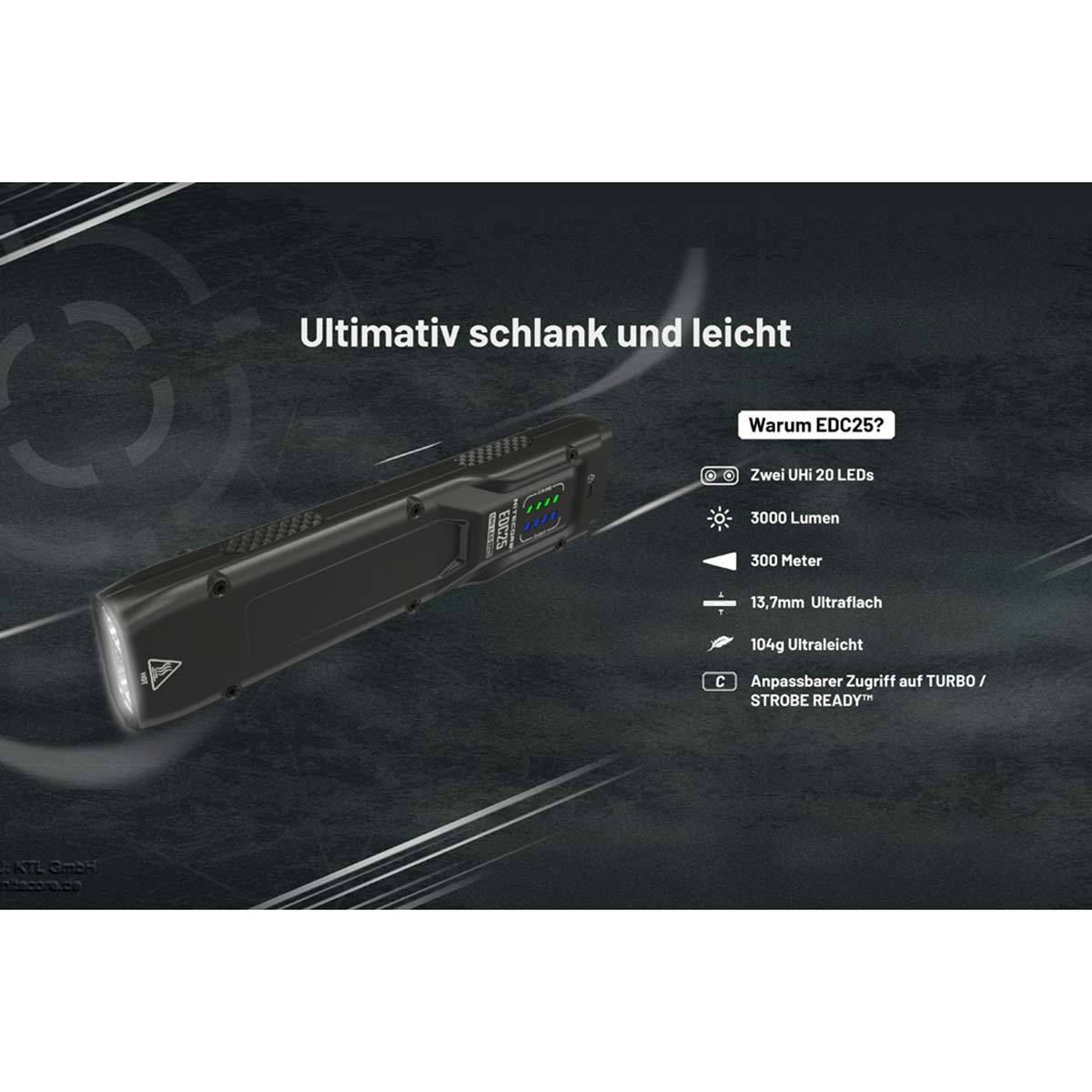 Nitecore EDC25 Led- Taschenlampe 3000 Lumen - Schwarz