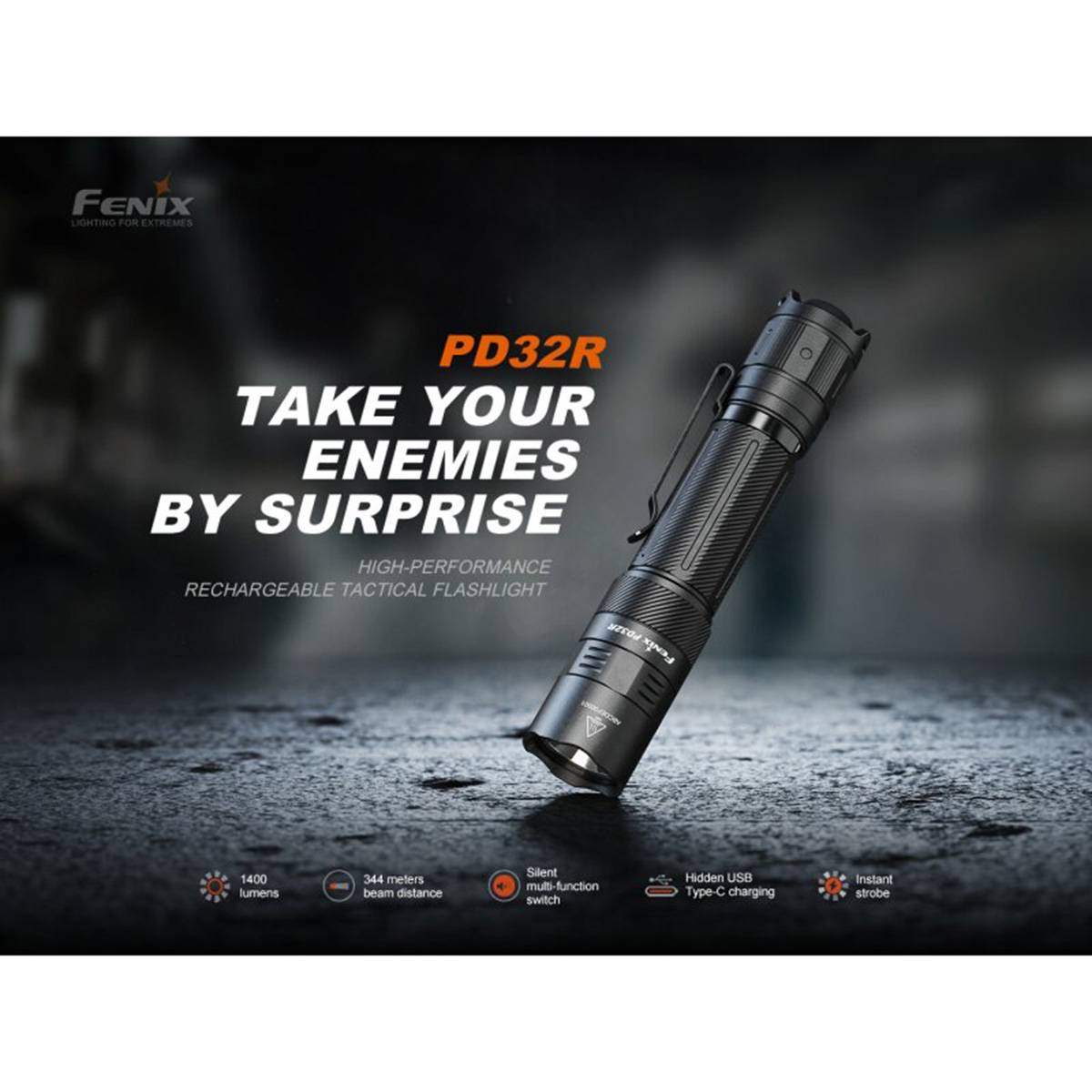 Fenix PD32R LED-Taschenlampe mit USB 1400 Lumen - Schwarz