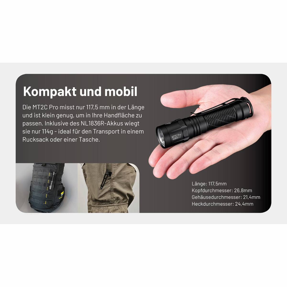 Nitecore MT2C PRO 1800 Lumen - LED Taschenlampe