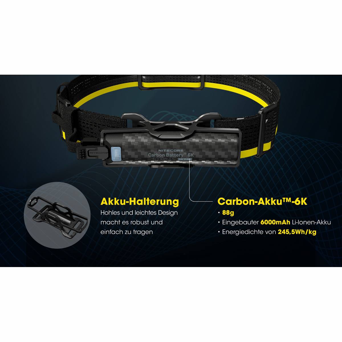 Nitecore Carbon Battery 6K Extension Kit (Akku & Stirnband) 6.000mAh - Schwarz/Gelb