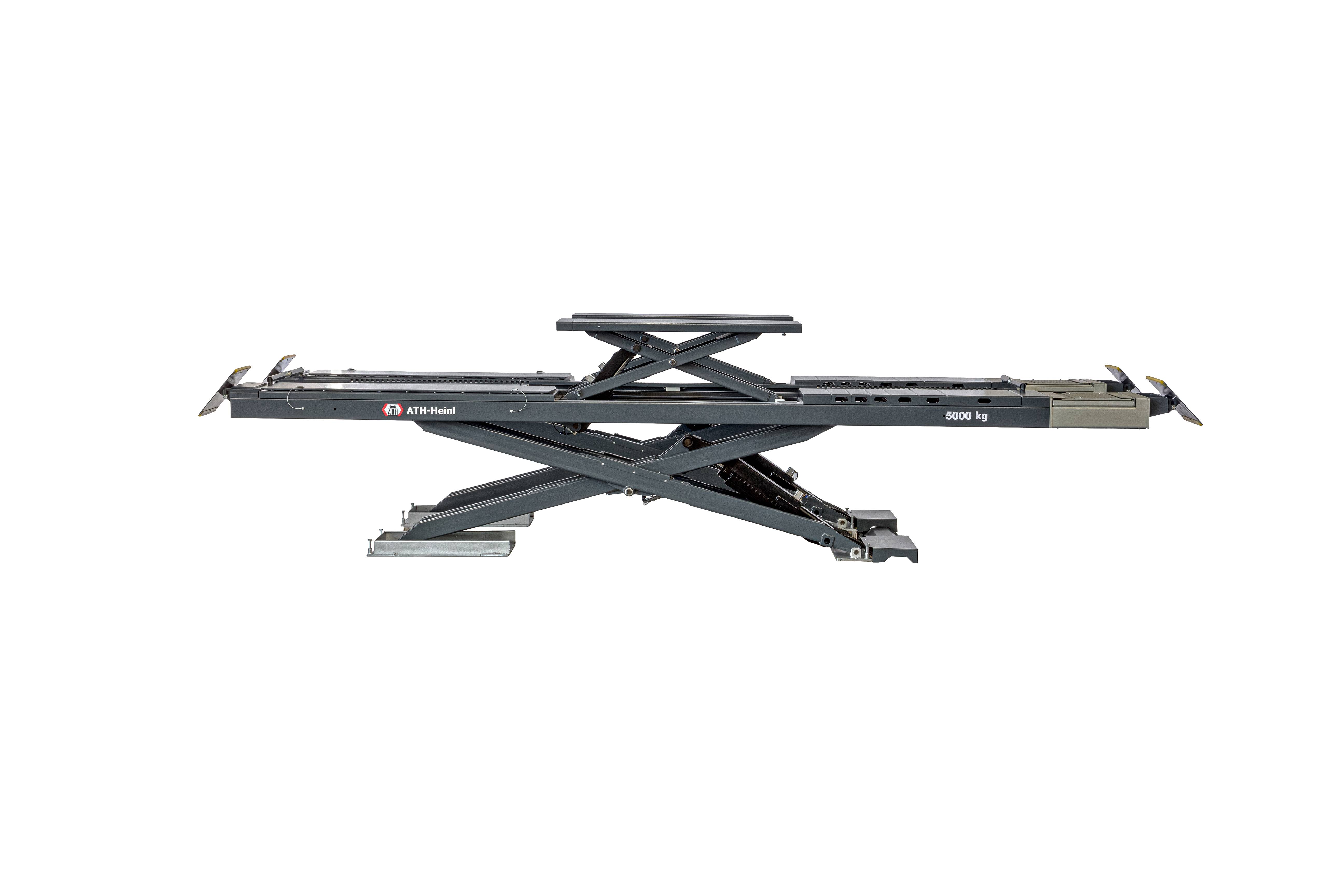 ATH Cross Lift 50 Plus UGA Auffahr Scherenhebebühne, 5t KFZ Hebebühne 5000kg mit Radfreiheber, Achsmess Kit, Gelenkspieltester, LED Unterflur