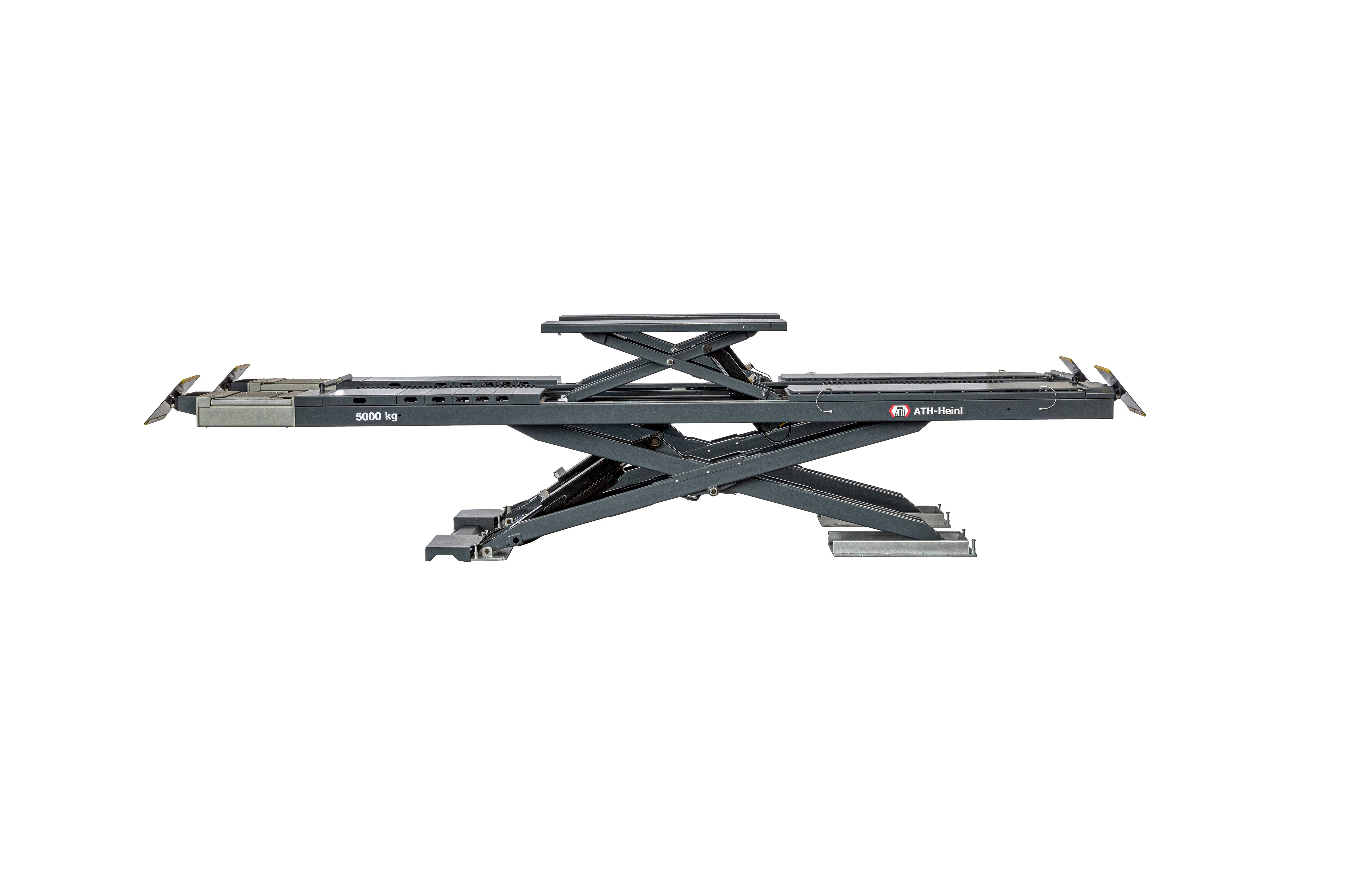 ATH Cross Lift 50 Plus UGA Auffahr Scherenhebebühne, 5t KFZ Hebebühne 5000kg mit Radfreiheber, Achsmess Kit, Gelenkspieltester, LED Unterflur