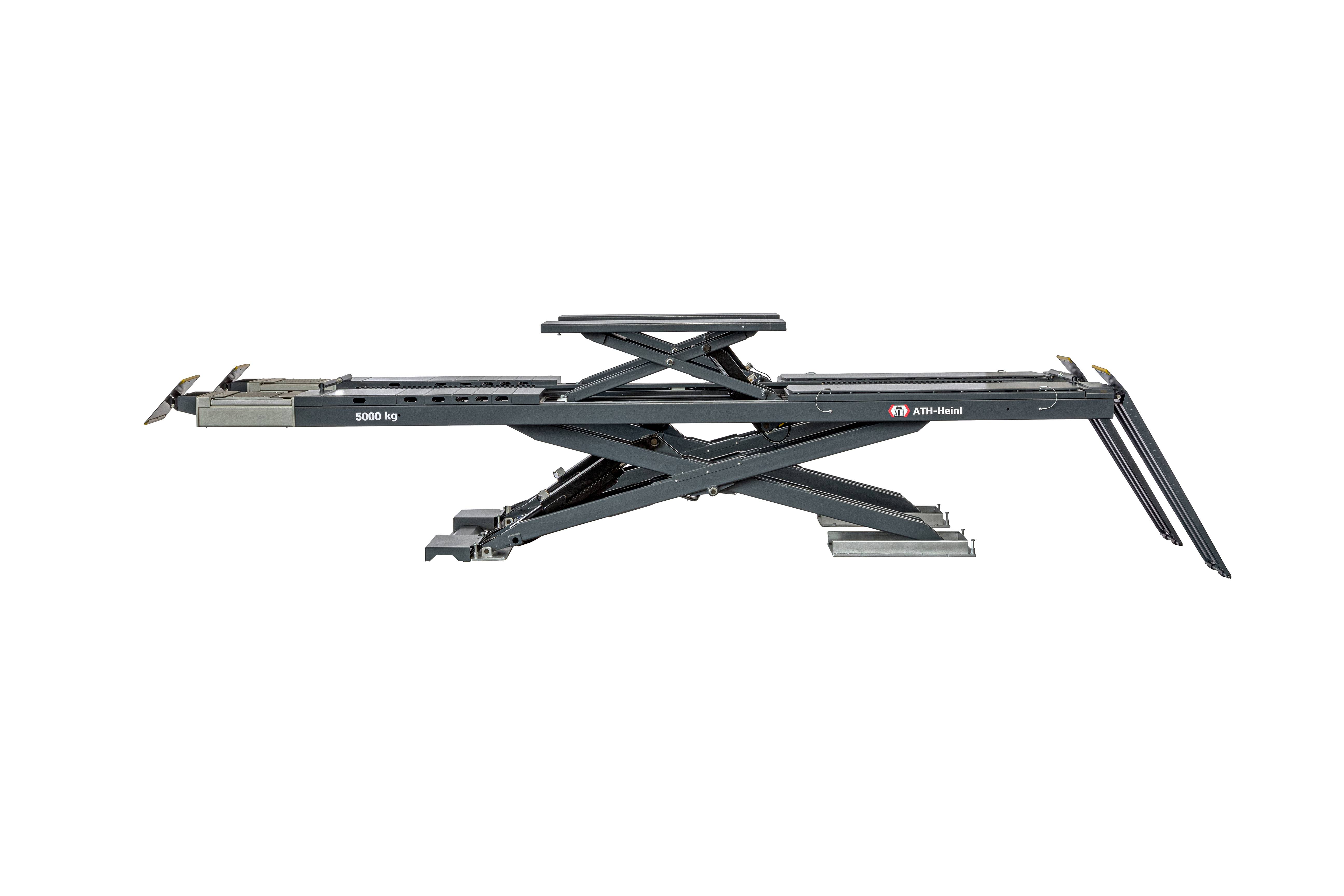 ATH Cross Lift 50 Plus OGA Auffahr Scherenhebebühne, 5t KFZ Hebebühne 5000kg mit Radfreiheber, Achsmess Kit, Gelenkspieltester, LED Überflur