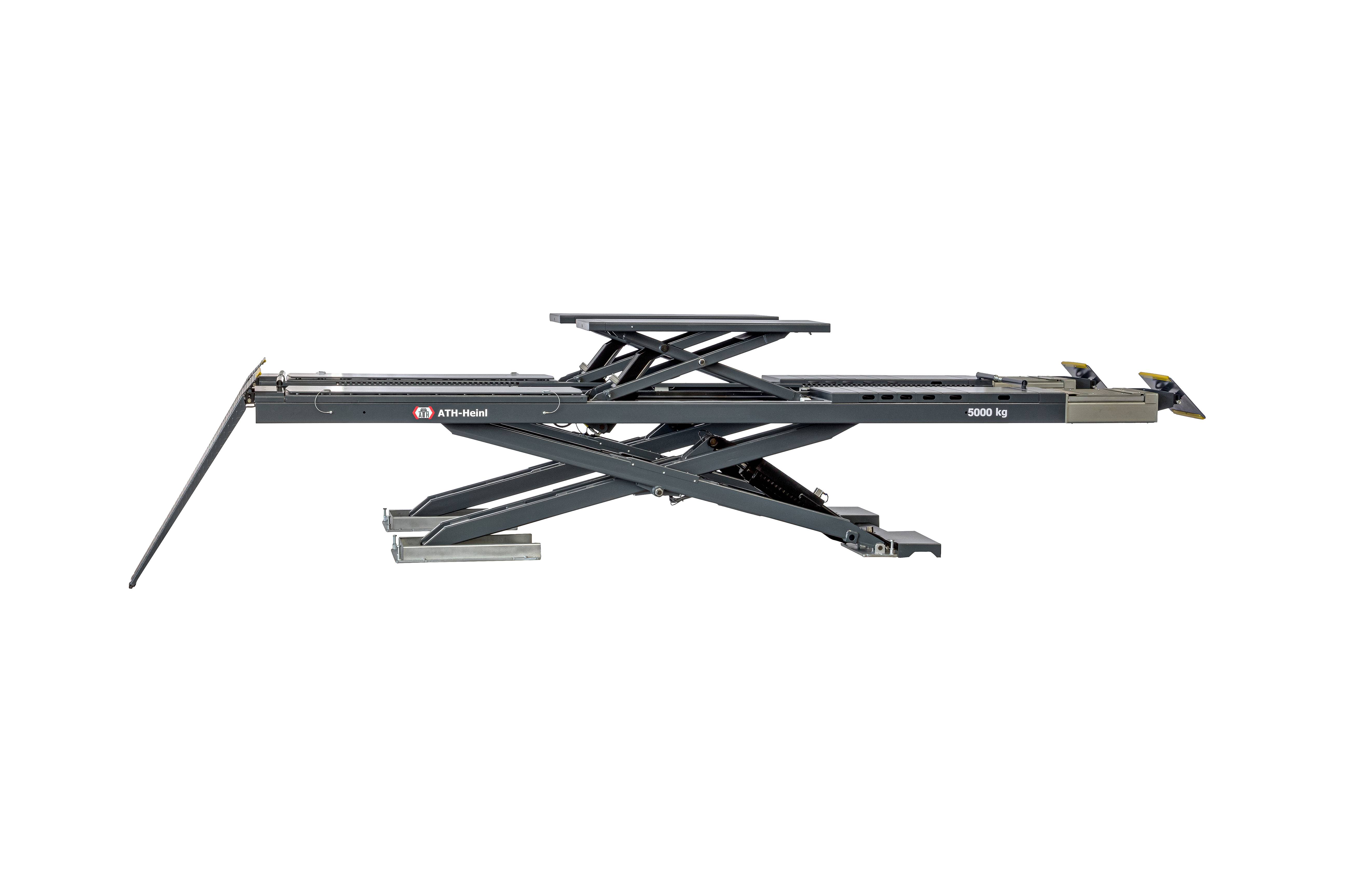 ATH Cross Lift 50 Plus OGA Auffahr Scherenhebebühne, 5t KFZ Hebebühne 5000kg mit Radfreiheber, Achsmess Kit, Gelenkspieltester, LED Überflur