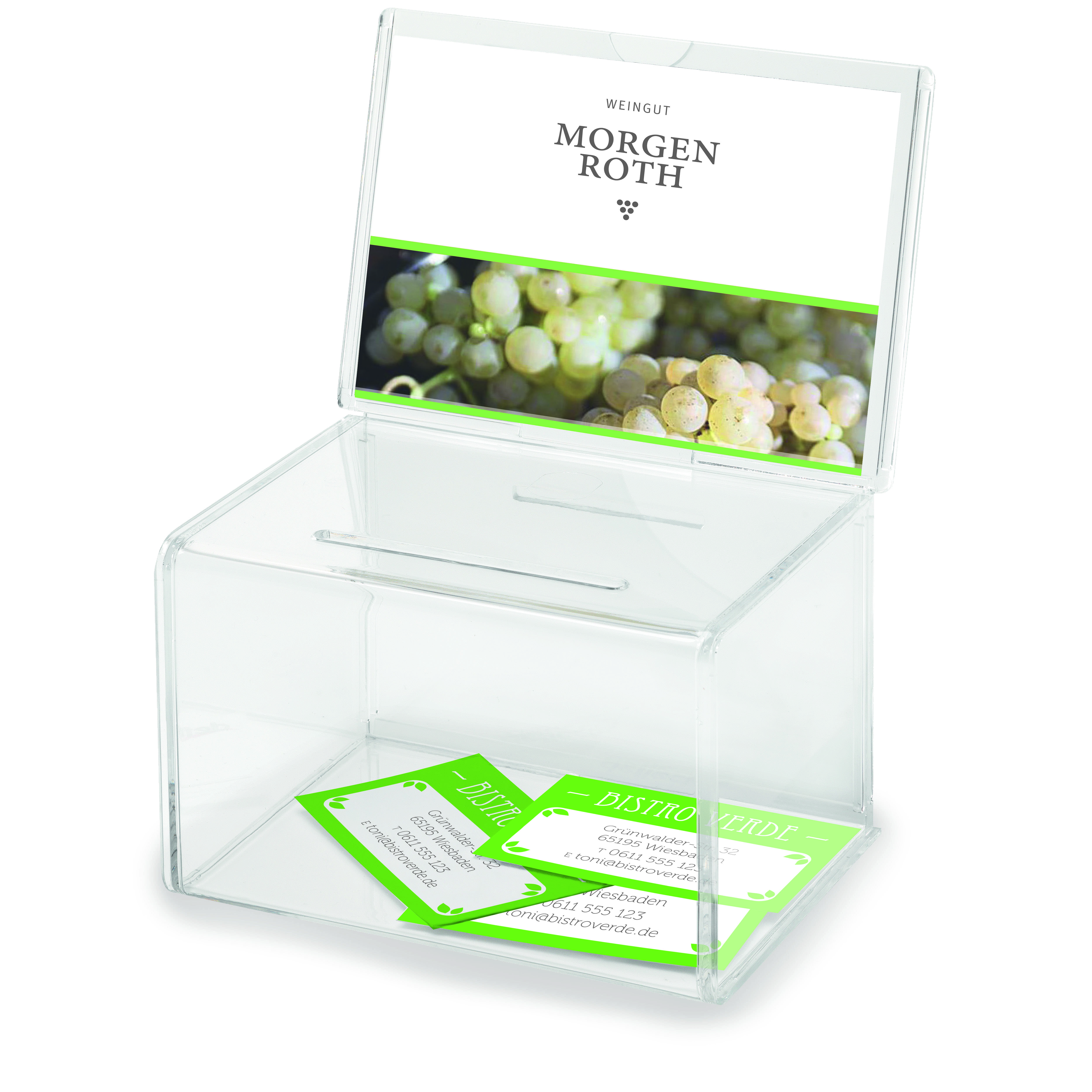 Spendenbox Acryl mit Schilderhalter